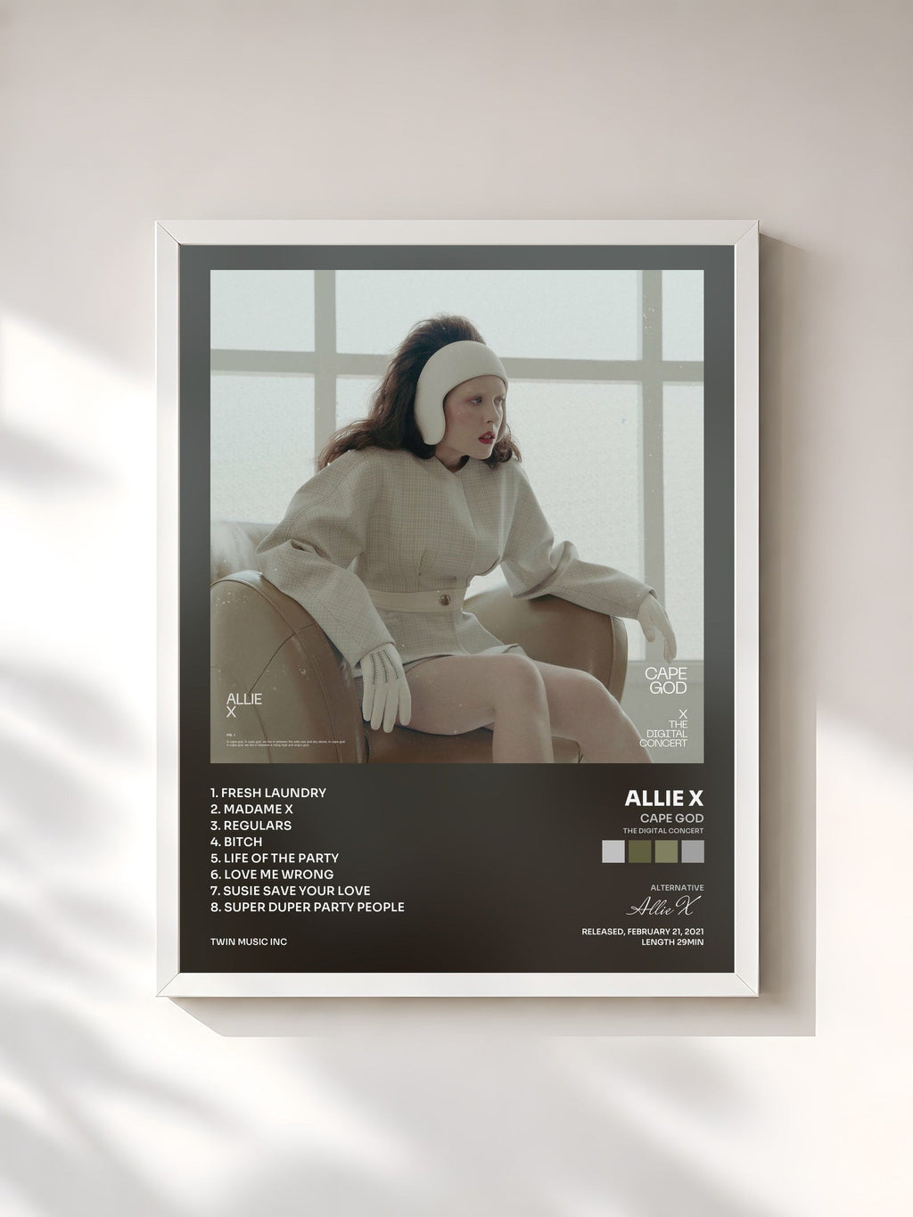 #blanc Tableau de l'album Cape God (The Digital Concert) de Allie X, cadre blanc, imprimé et encadré en France