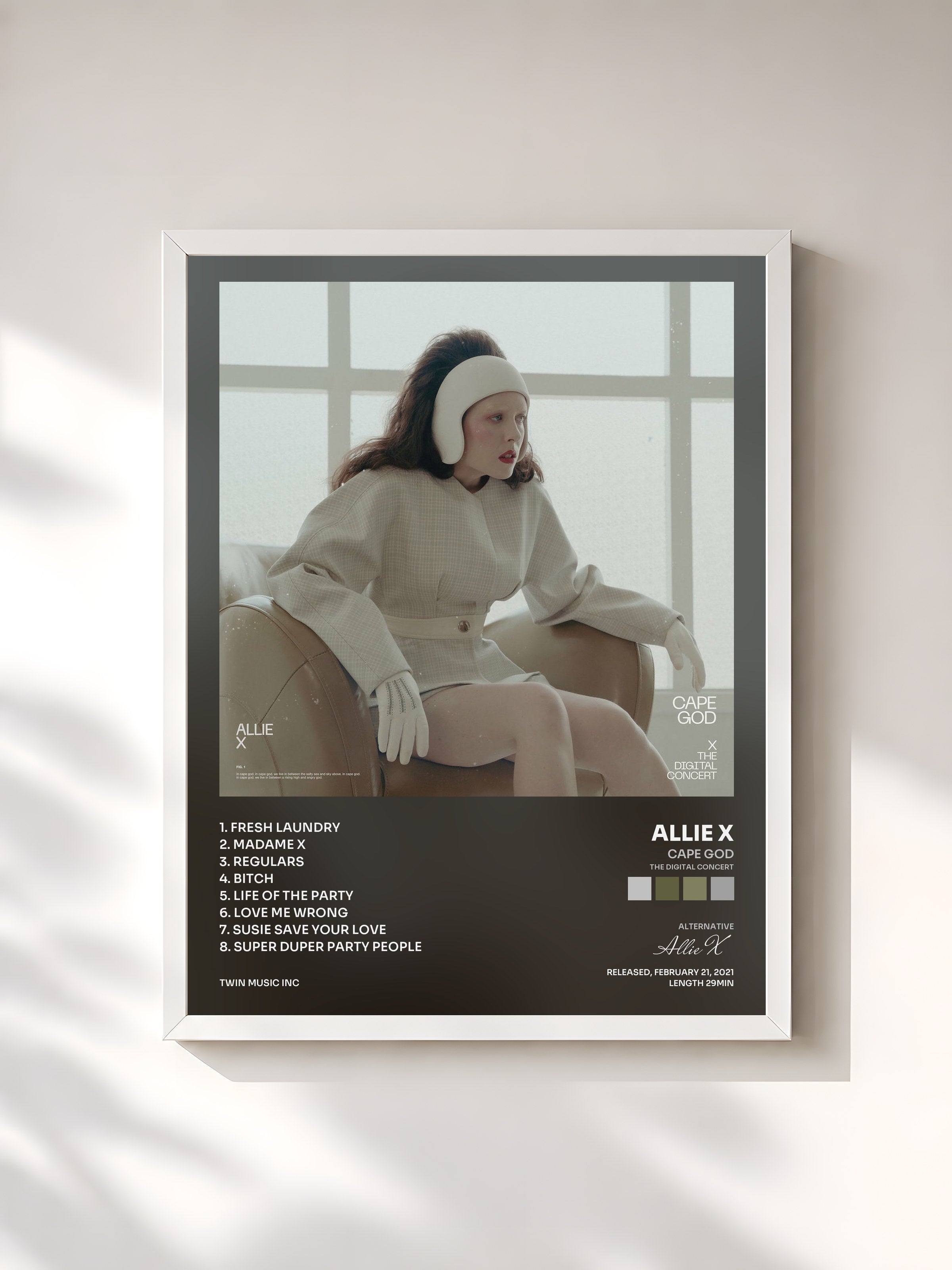 #blanc Tableau de l'album Cape God (The Digital Concert) de Allie X, cadre blanc, imprimé et encadré en France