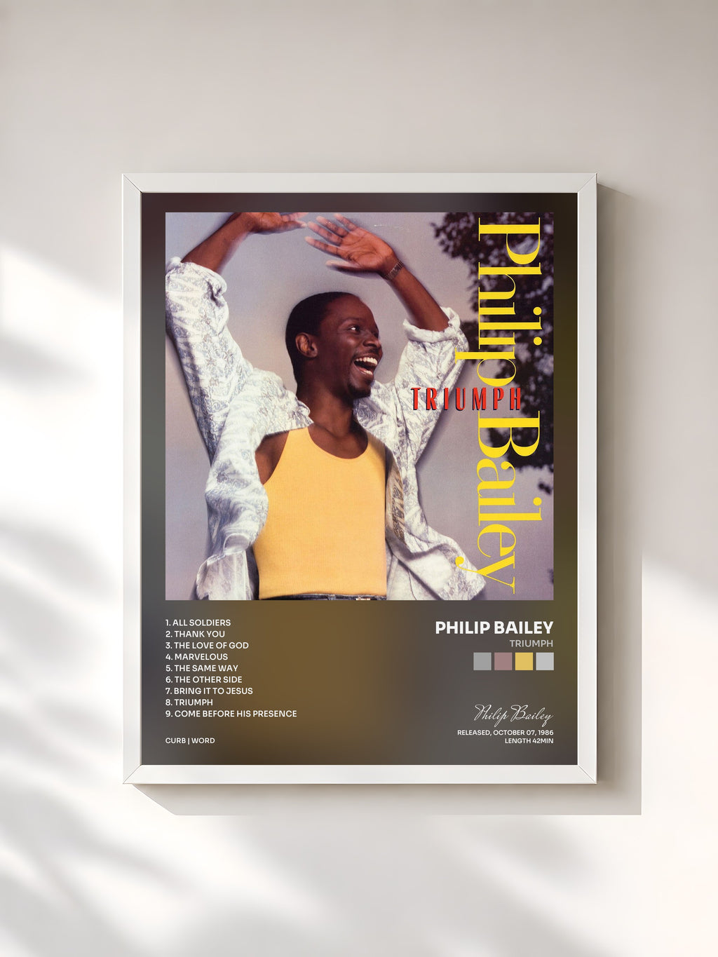 #blanc Tableau de l'album Triumph de Philip Bailey, cadre blanc, imprimé et encadré en France