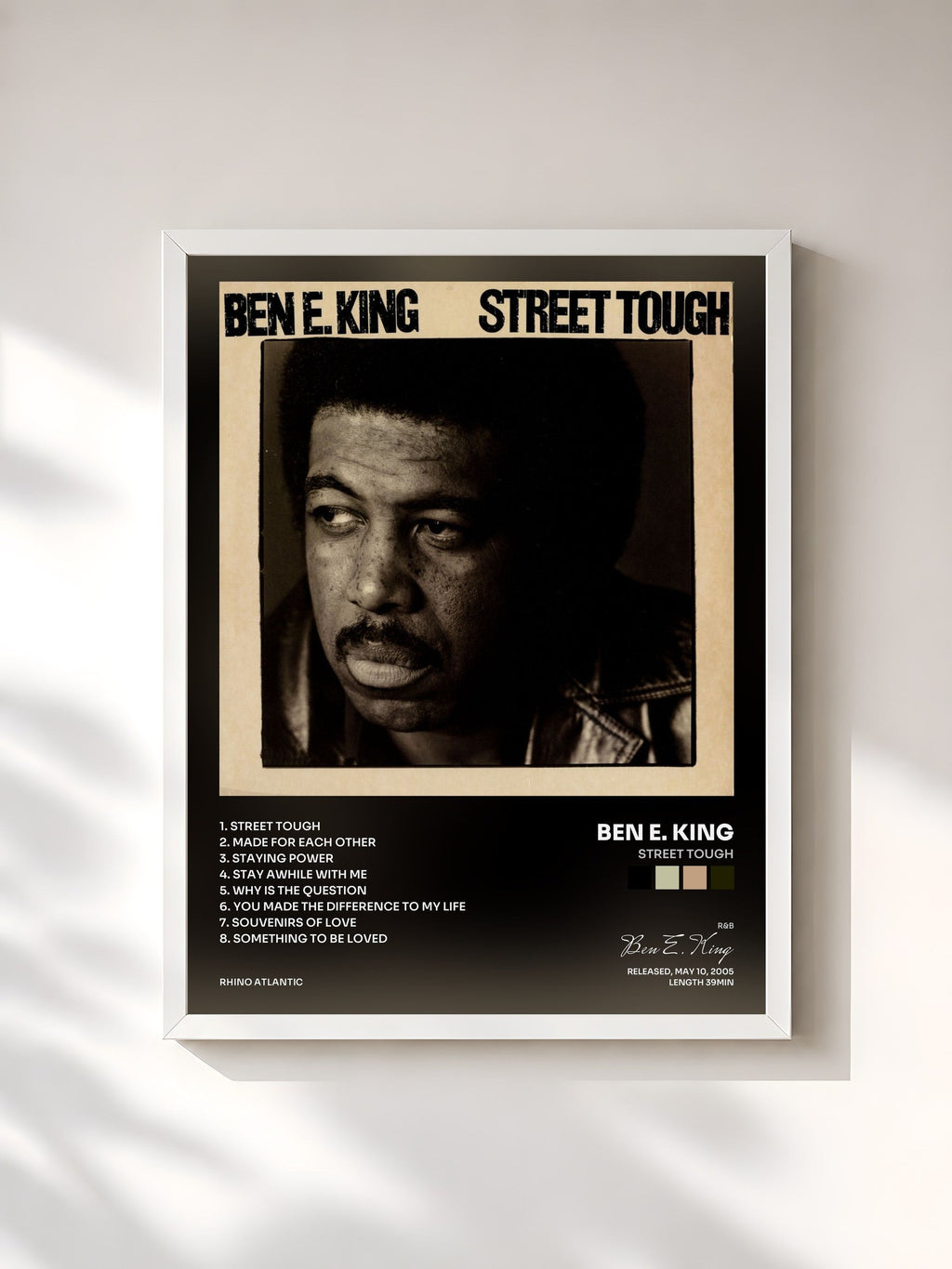 #blanc Street Tough by Ben E. King as a framed art print, white frame, printed and framed in France