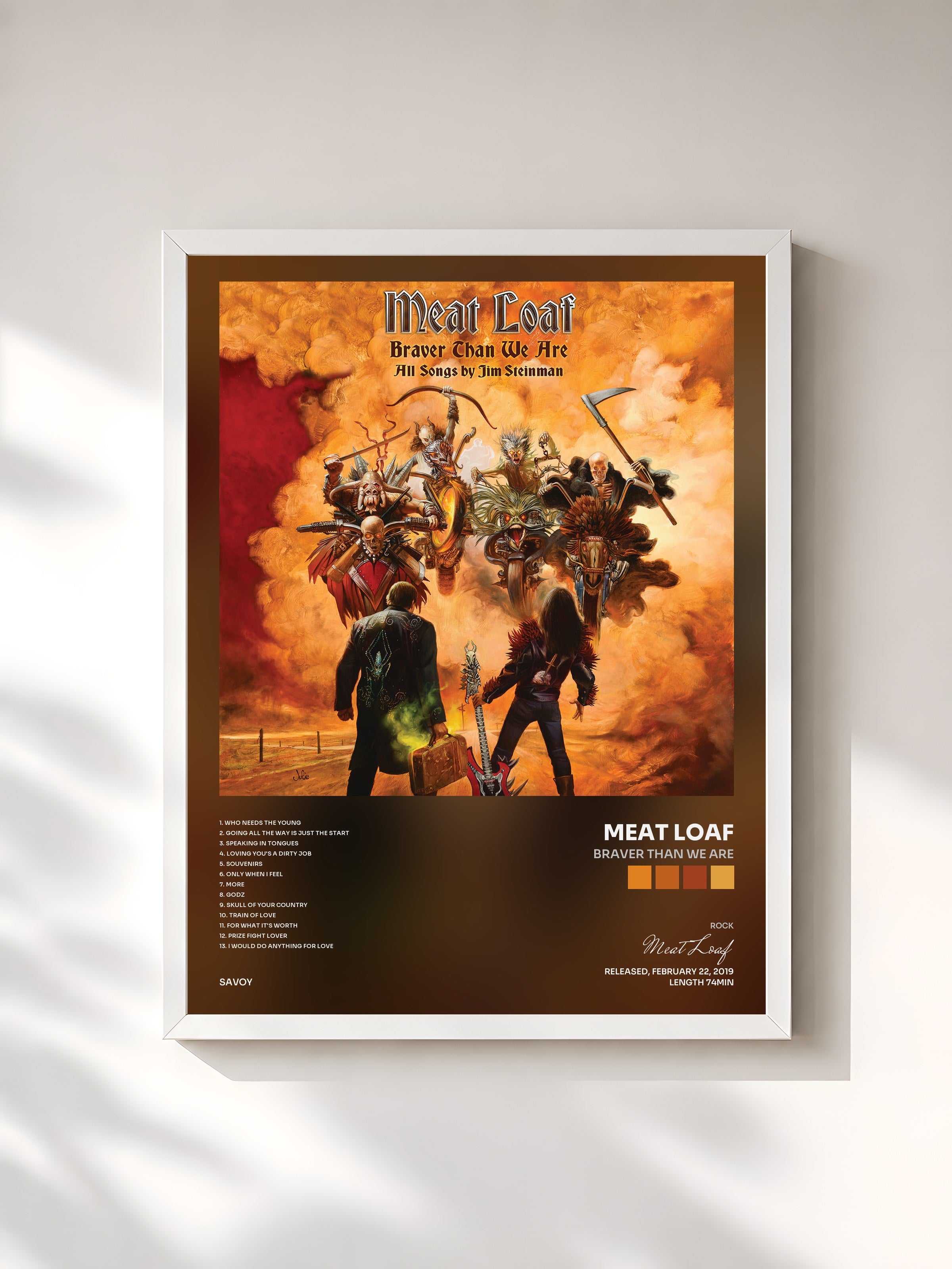 #blanc Tableau de l'album Braver Than We Are de Meat Loaf, cadre blanc, imprimé et encadré en France
