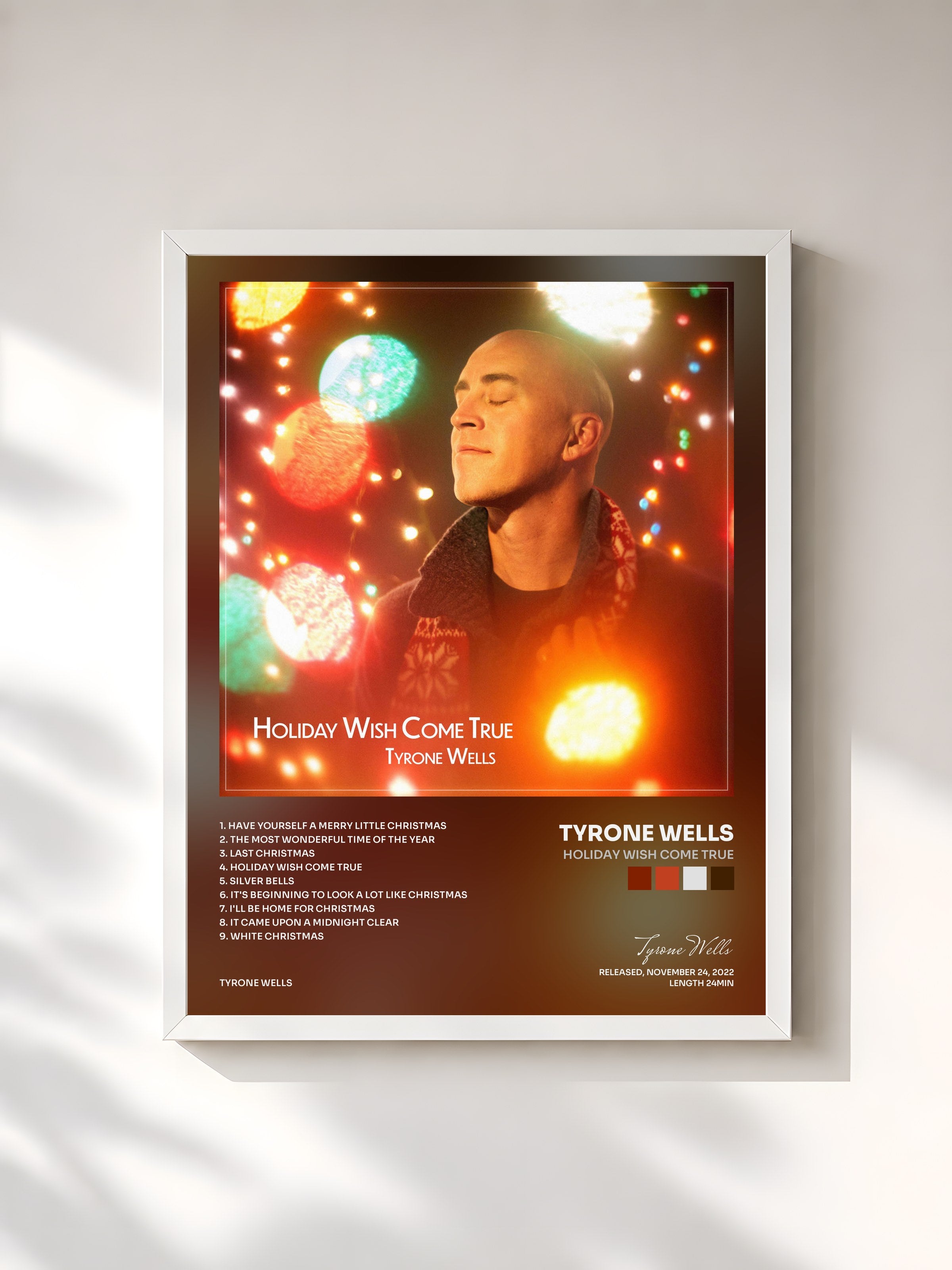 #blanc Tableau de l'album Holiday Wish Come True de Tyrone Wells, cadre blanc, imprimé et encadré en France