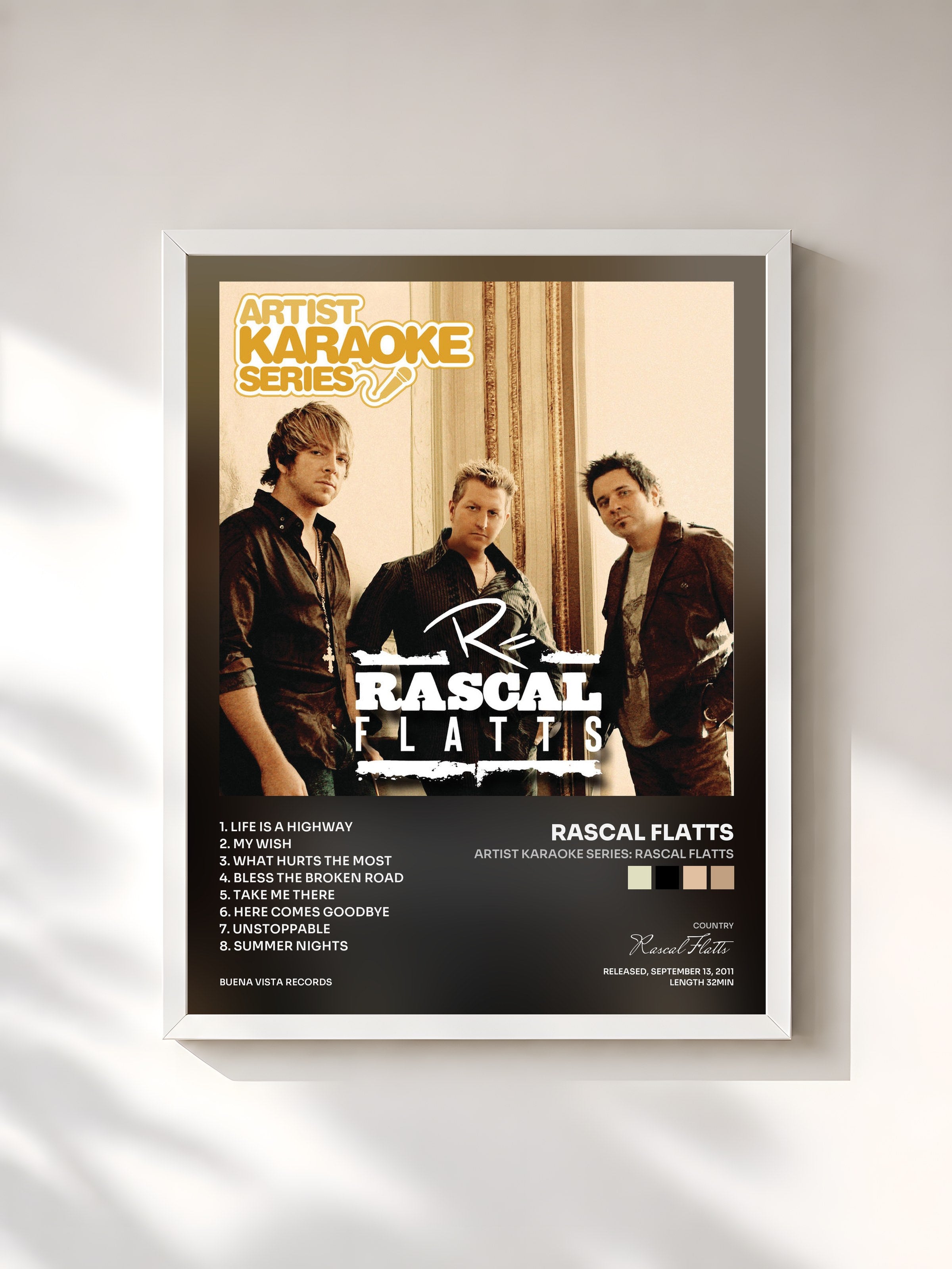 #blanc Tableau de l'album Artist Karaoke Series: Rascal Flatts de Rascal Flatts, cadre blanc, imprimé et encadré en France
