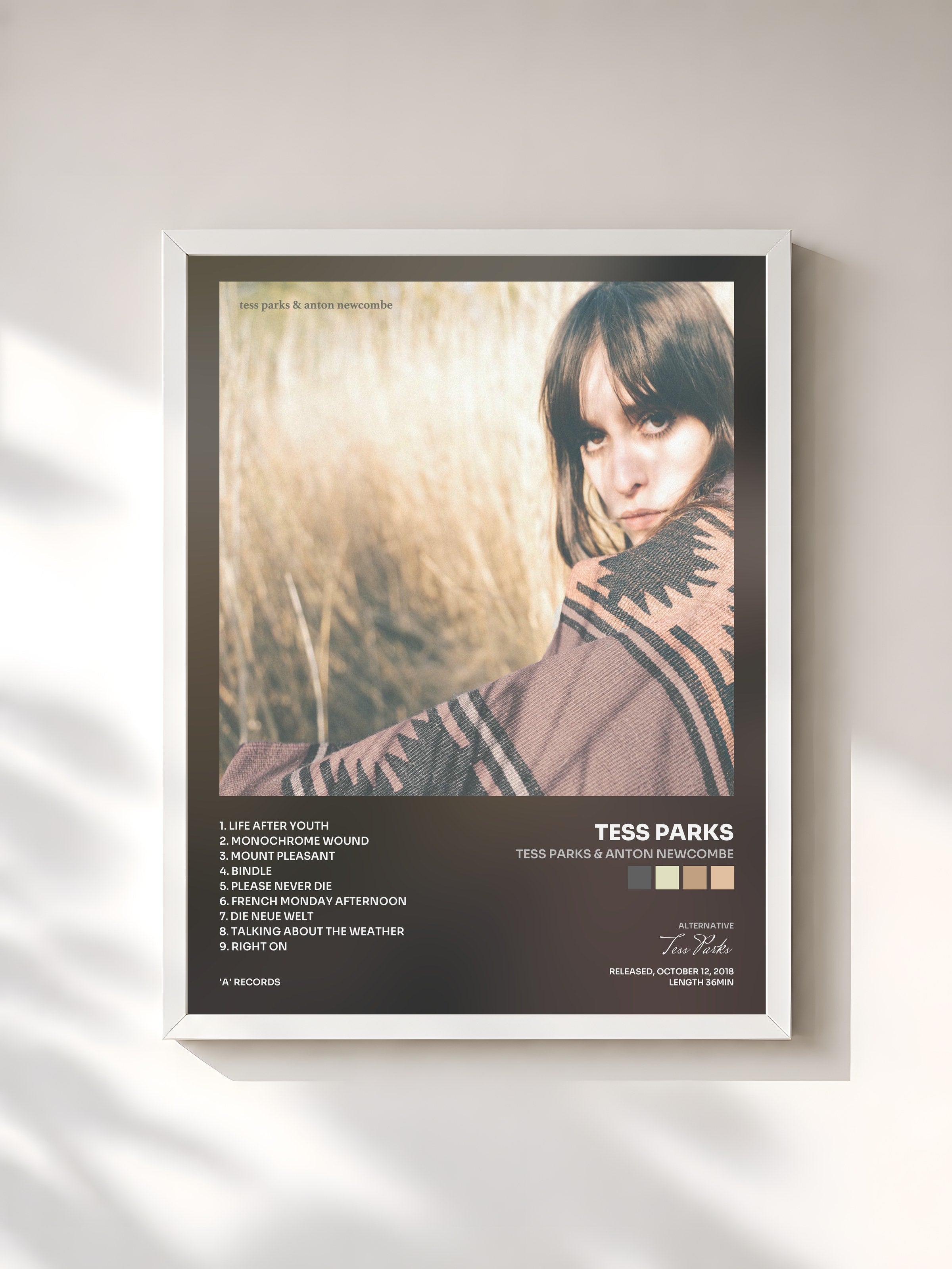 #blanc Tableau de l'album Tess Parks & Anton Newcombe de Tess Parks, cadre blanc, imprimé et encadré en France