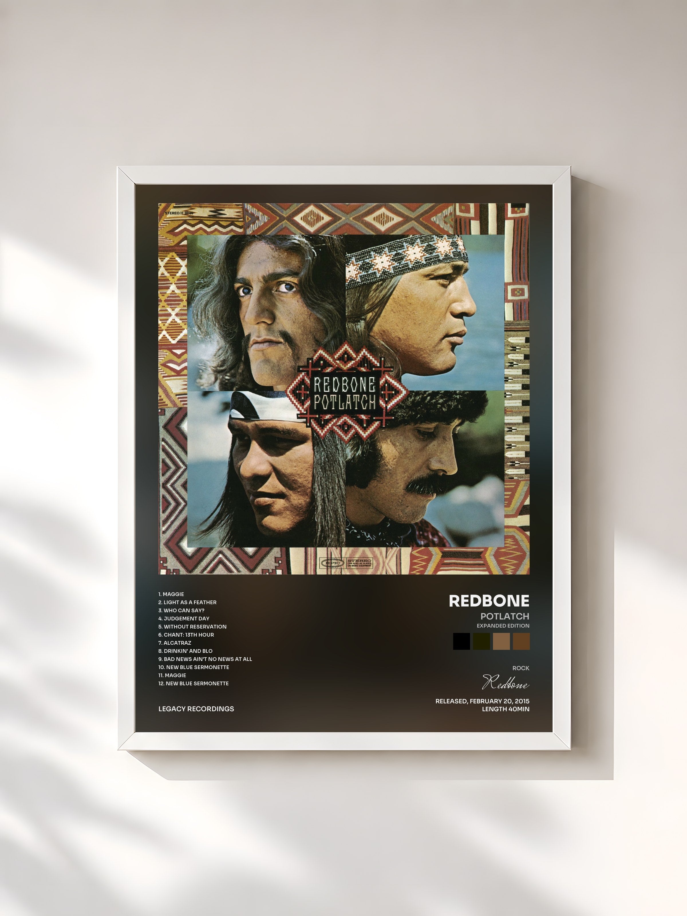 #blanc Tableau de l'album Potlatch (Expanded Edition) de Redbone, cadre blanc, imprimé et encadré en France