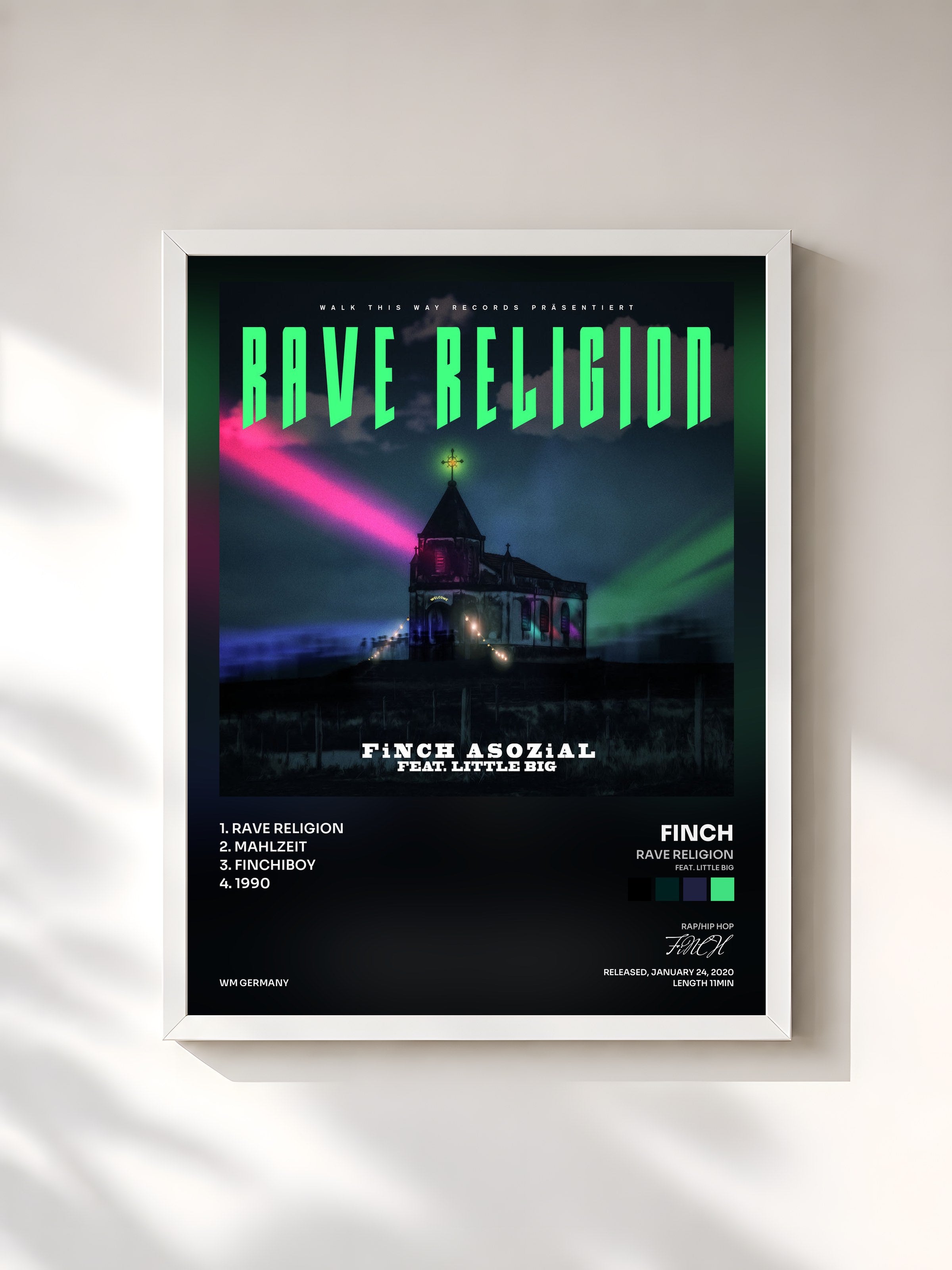 #blanc Tableau de l'album Rave Religion (feat. Little Big) de FiNCH, cadre blanc, imprimé et encadré en France