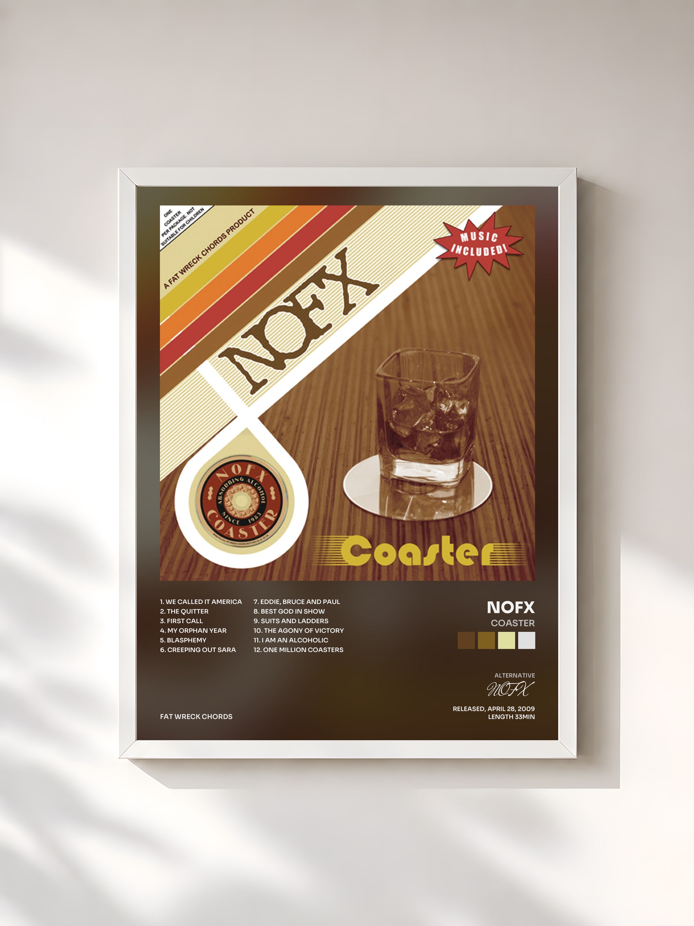 #blanc Tableau de l'album Coaster de NOFX, cadre blanc, imprimé et encadré en France