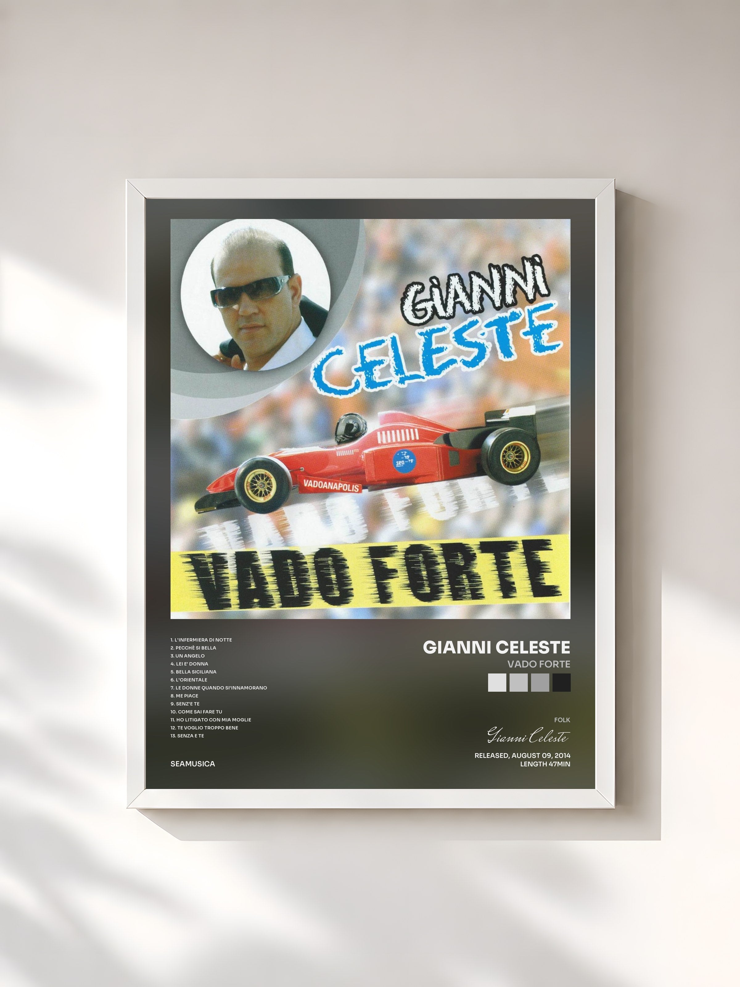 #blanc Tableau de l'album Vado forte de Gianni Celeste, cadre blanc, imprimé et encadré en France