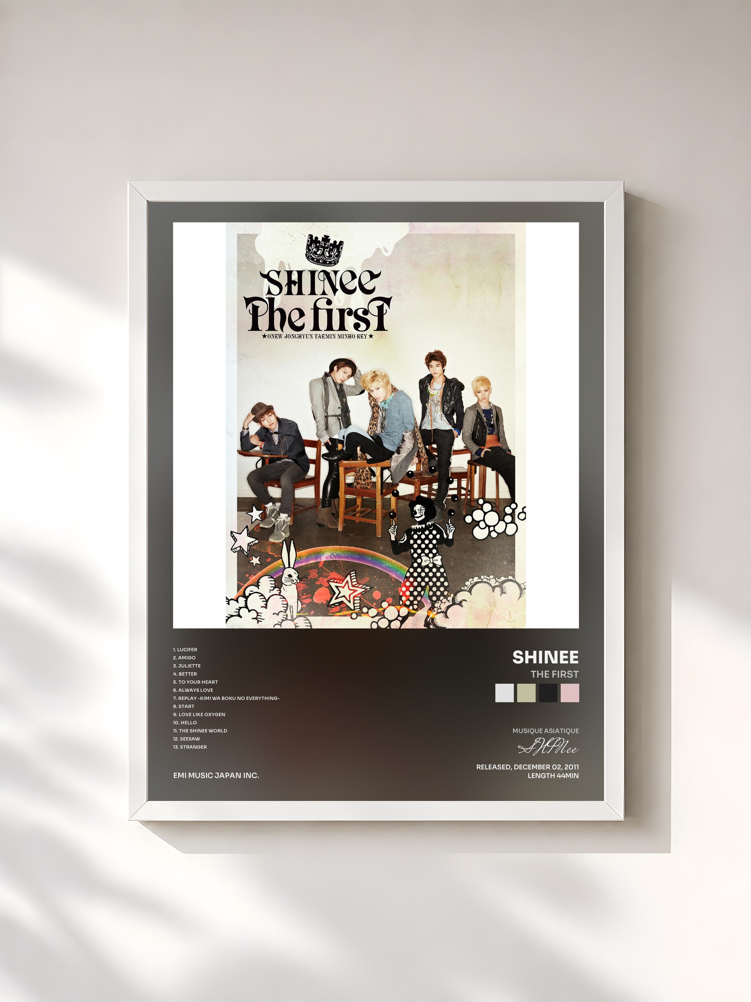 #blanc Tableau de l'album The First de SHINee, cadre blanc, imprimé et encadré en France