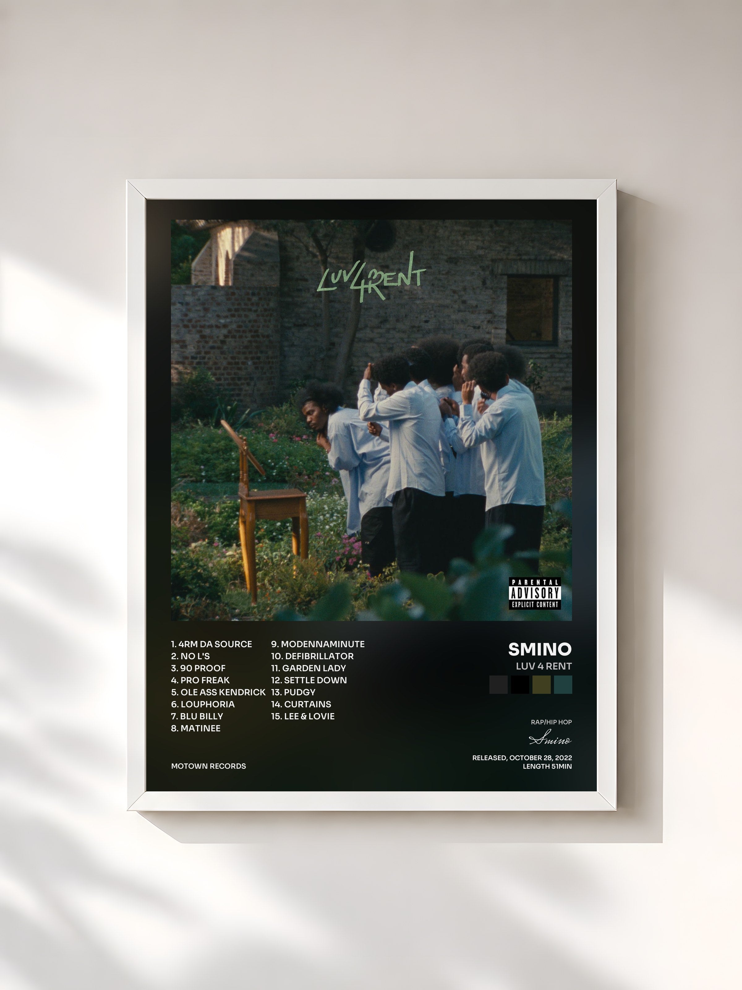 #blanc Tableau de l'album Luv 4 Rent de Smino, cadre blanc, imprimé et encadré en France