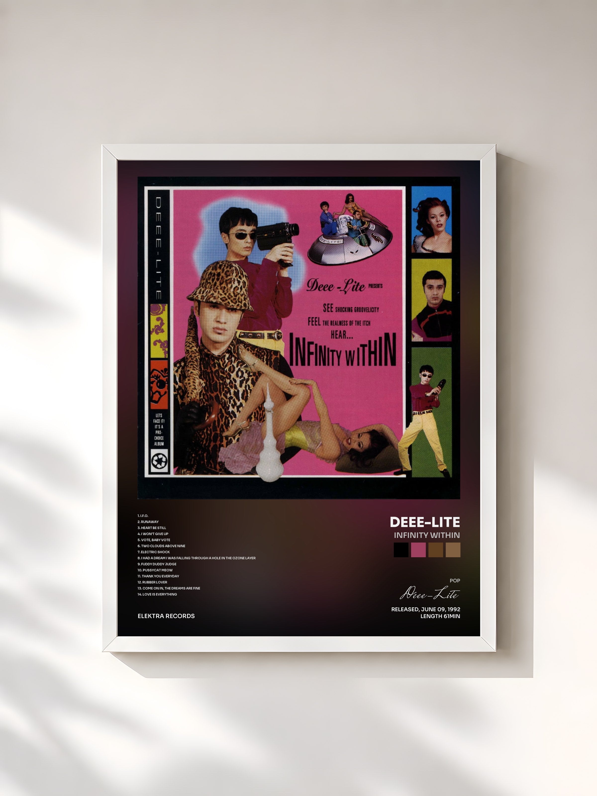 #blanc Tableau de l'album Infinity Within de Deee-Lite, cadre blanc, imprimé et encadré en France