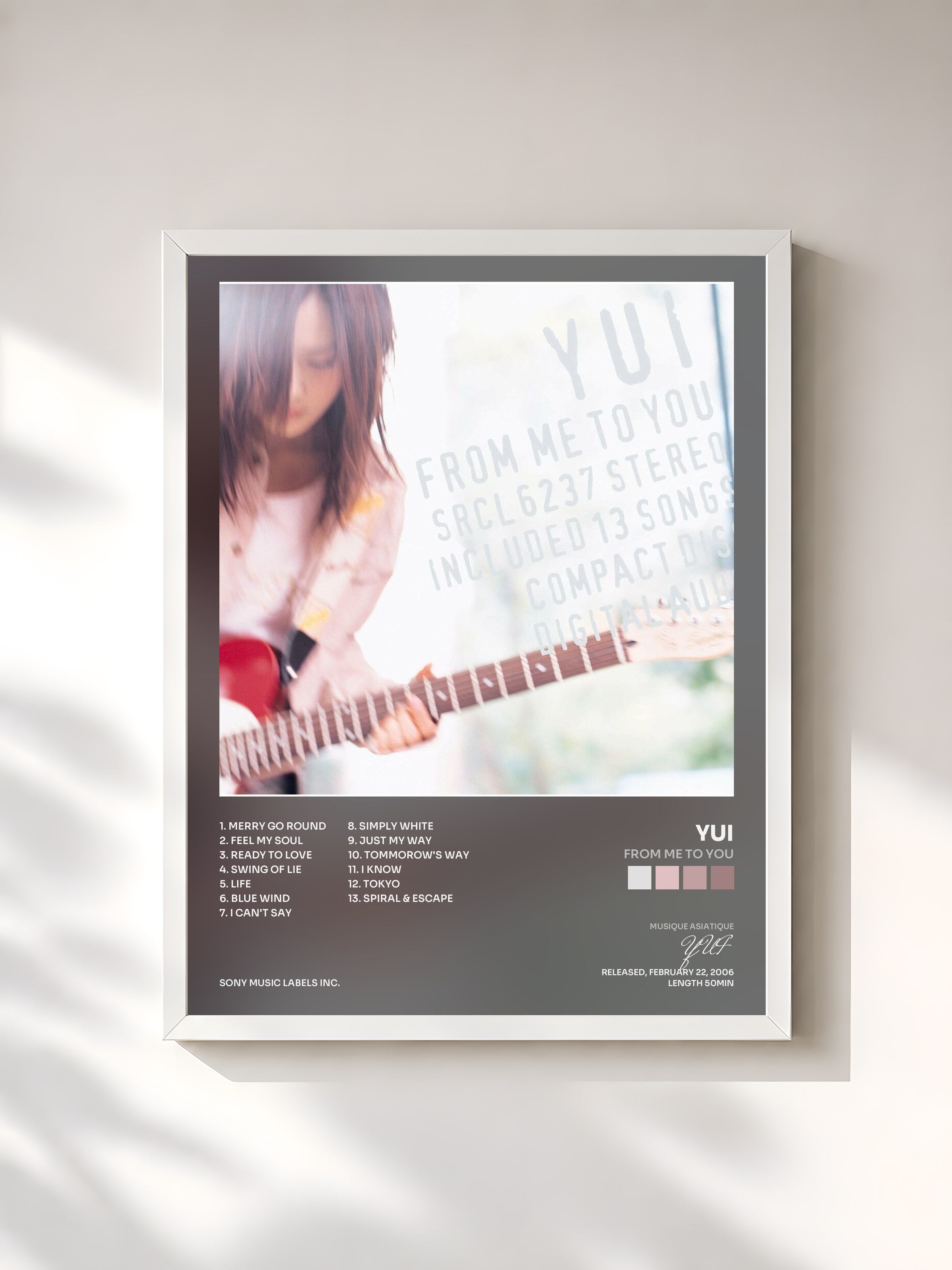 #blanc Tableau de l'album FROM ME TO YOU de YUI, cadre blanc, imprimé et encadré en France