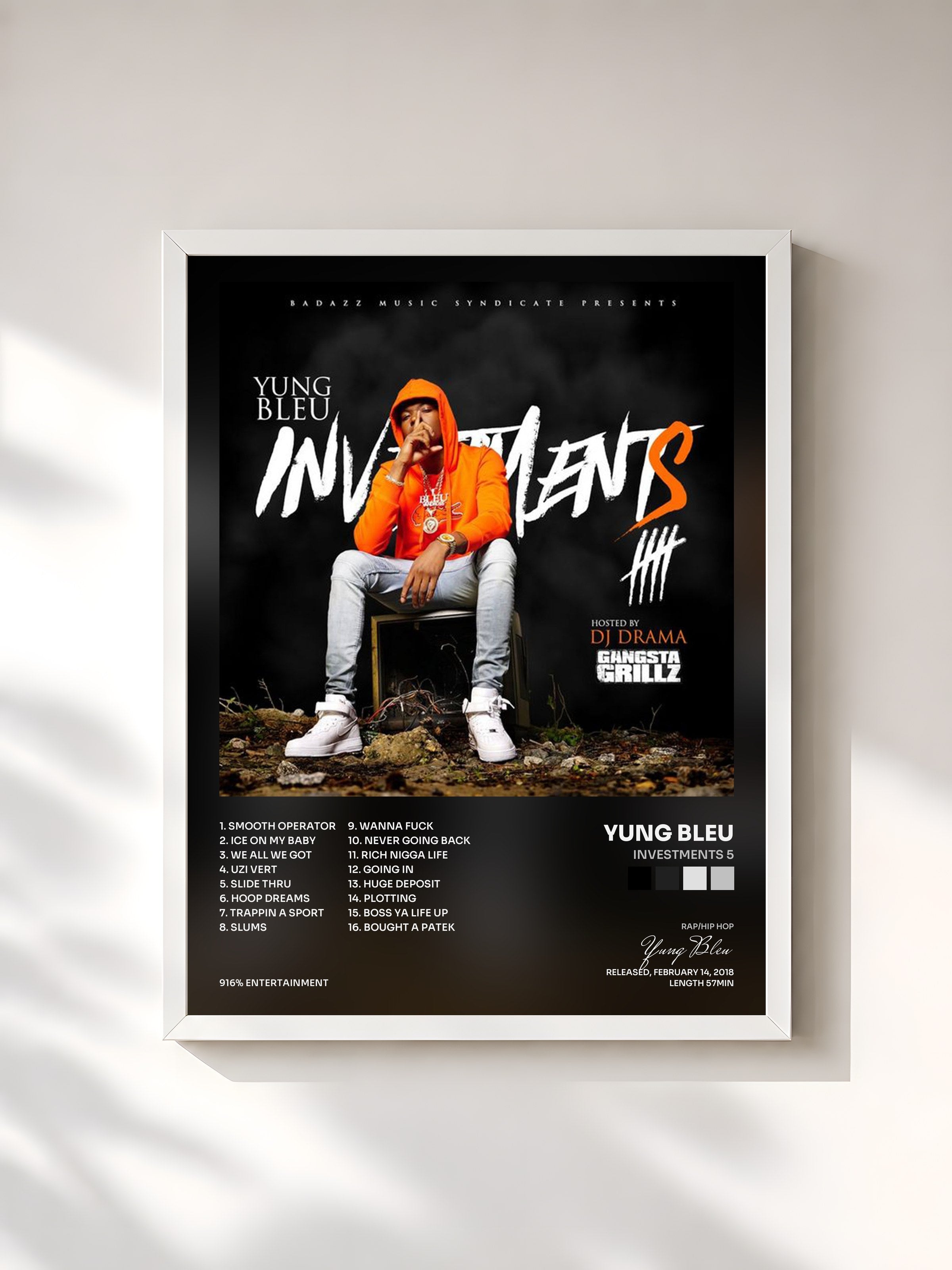 #blanc Tableau de l'album Investments 5 de Yung Bleu, cadre blanc, imprimé et encadré en France