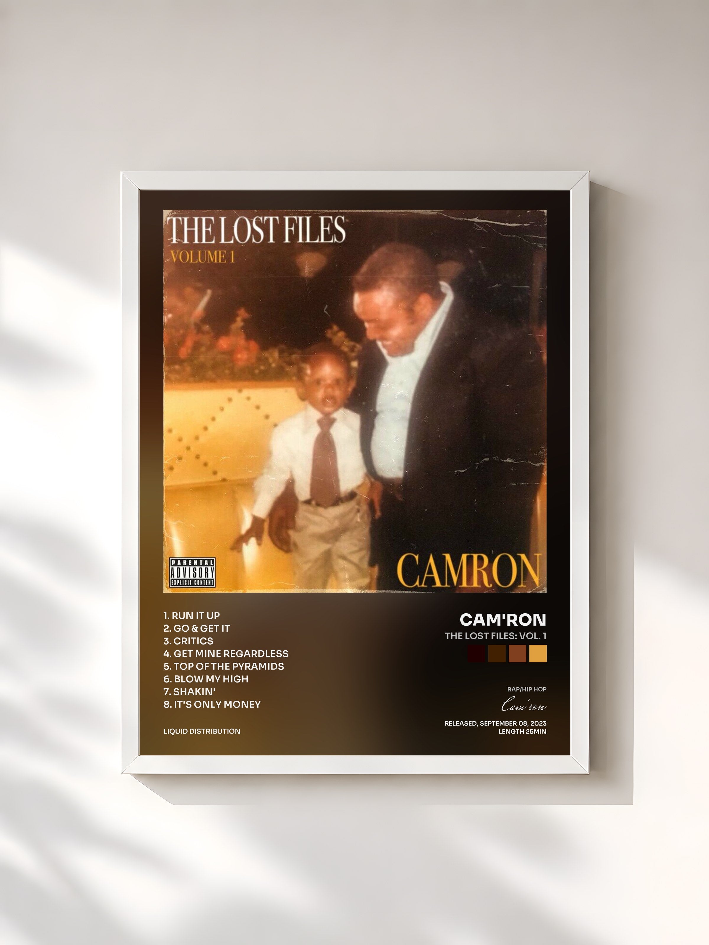 #blanc Tableau de l'album The Lost Files: Vol. 1 de Cam'ron, cadre blanc, imprimé et encadré en France