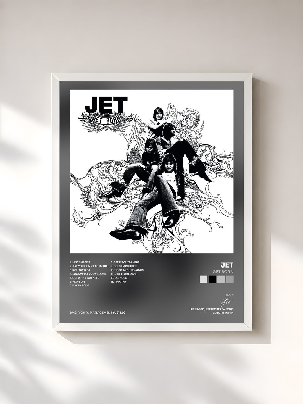 #blanc Tableau de l'album Get Born de Jet, cadre blanc, imprimé et encadré en France