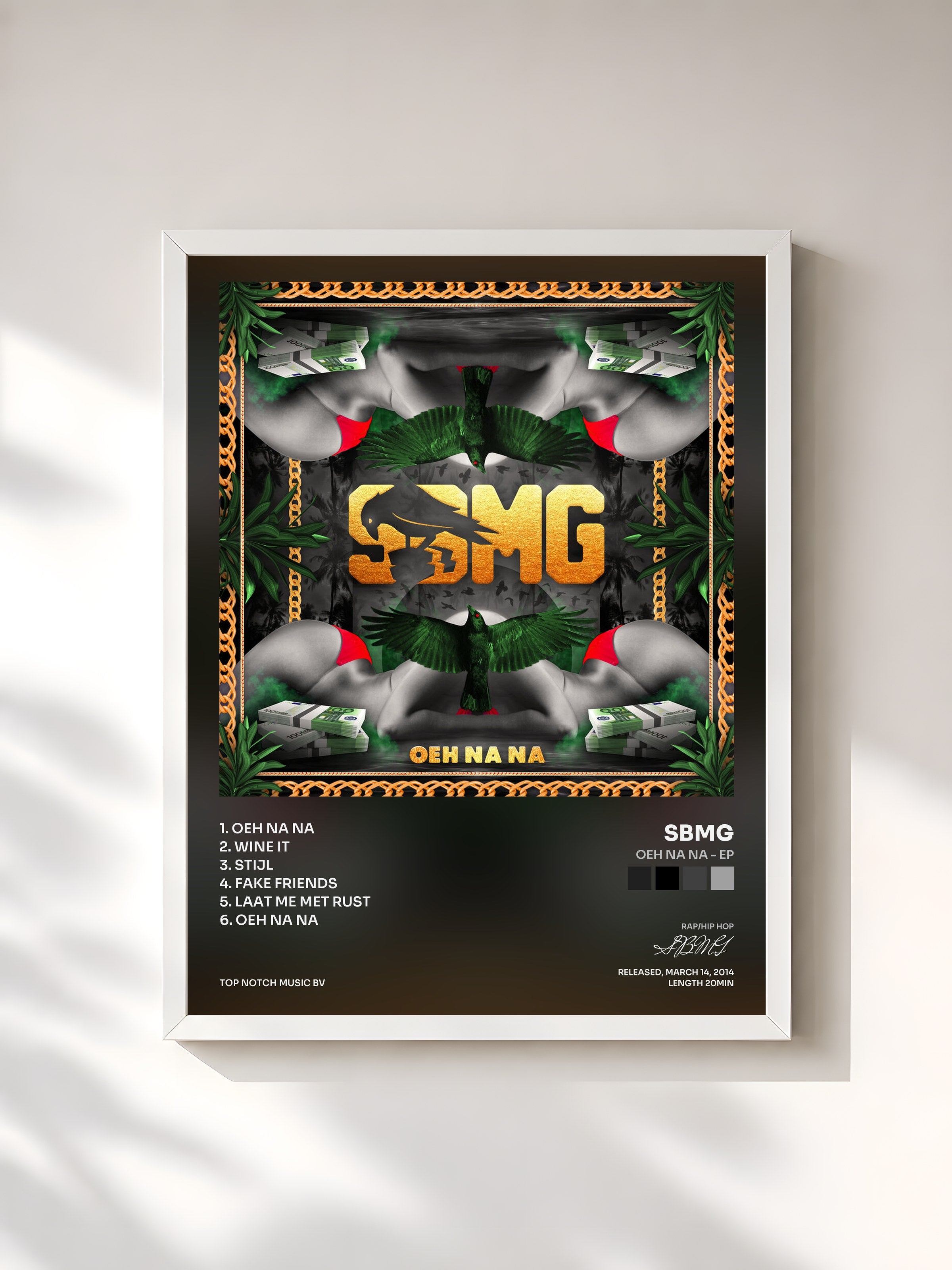#blanc Tableau de l'album Oeh Na Na - EP de SBMG, cadre blanc, imprimé et encadré en France
