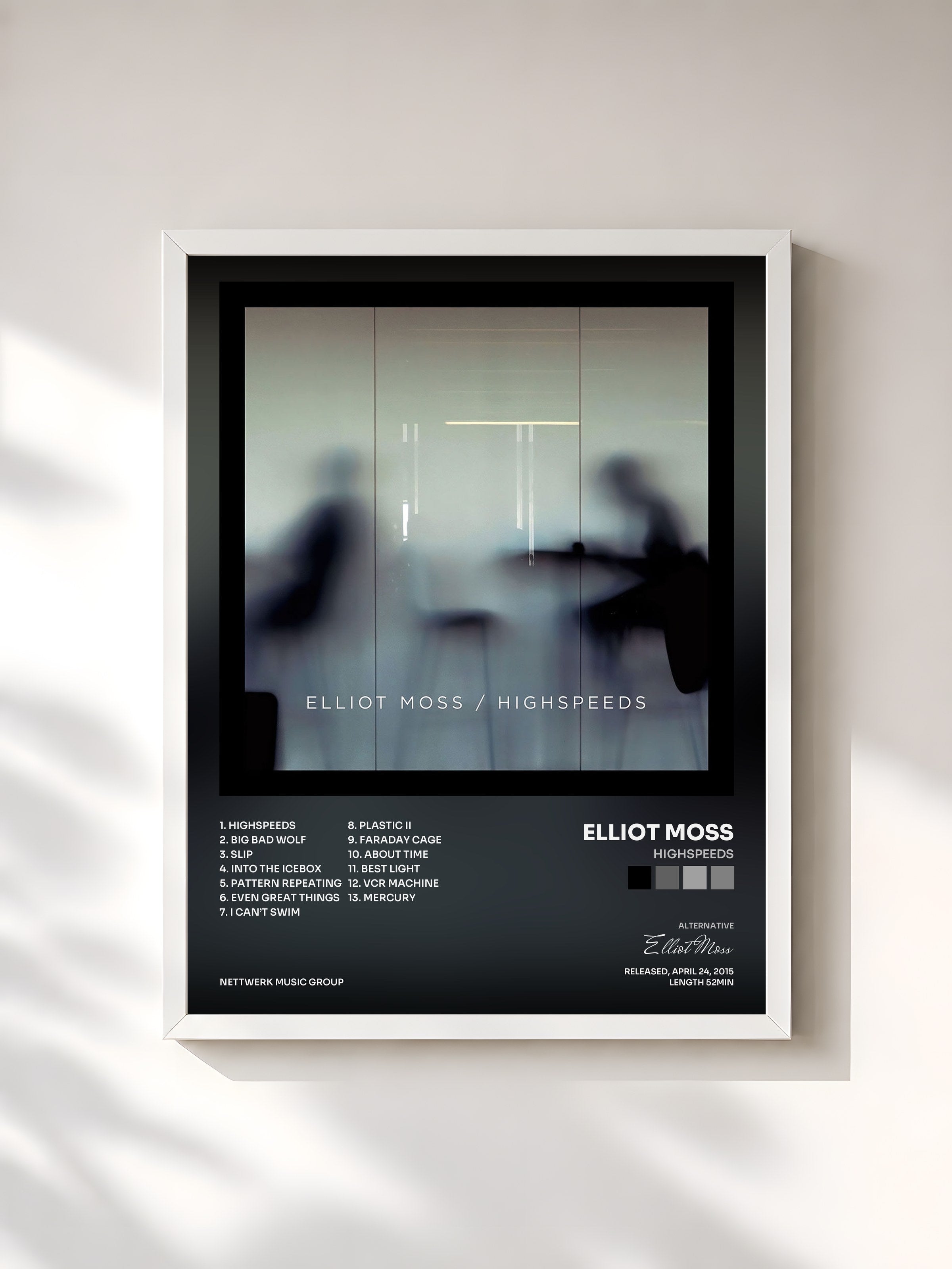 #blanc Tableau de l'album Highspeeds de Elliot Moss, cadre blanc, imprimé et encadré en France