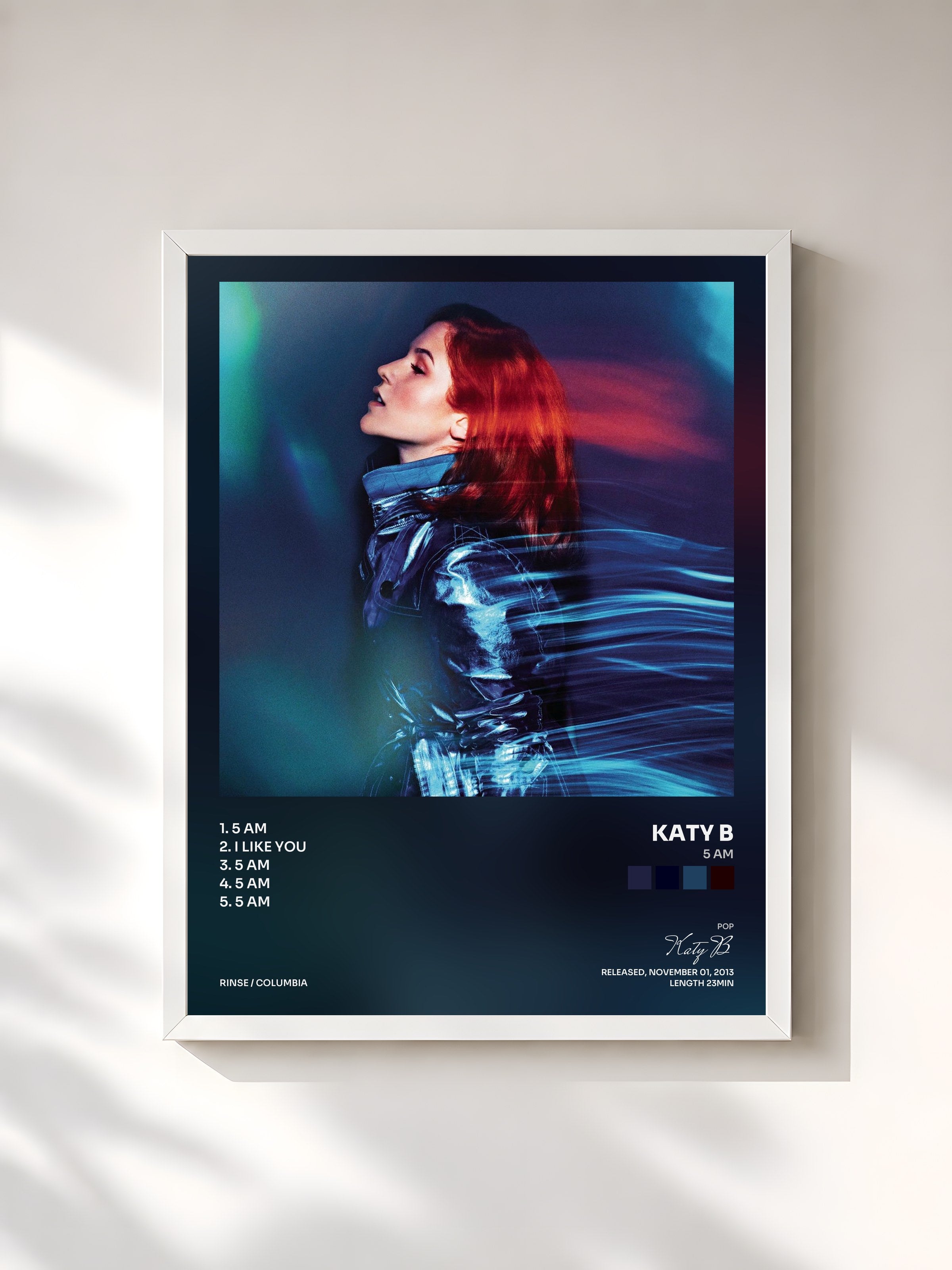 #blanc Tableau de l'album 5 AM de Katy B, cadre blanc, imprimé et encadré en France