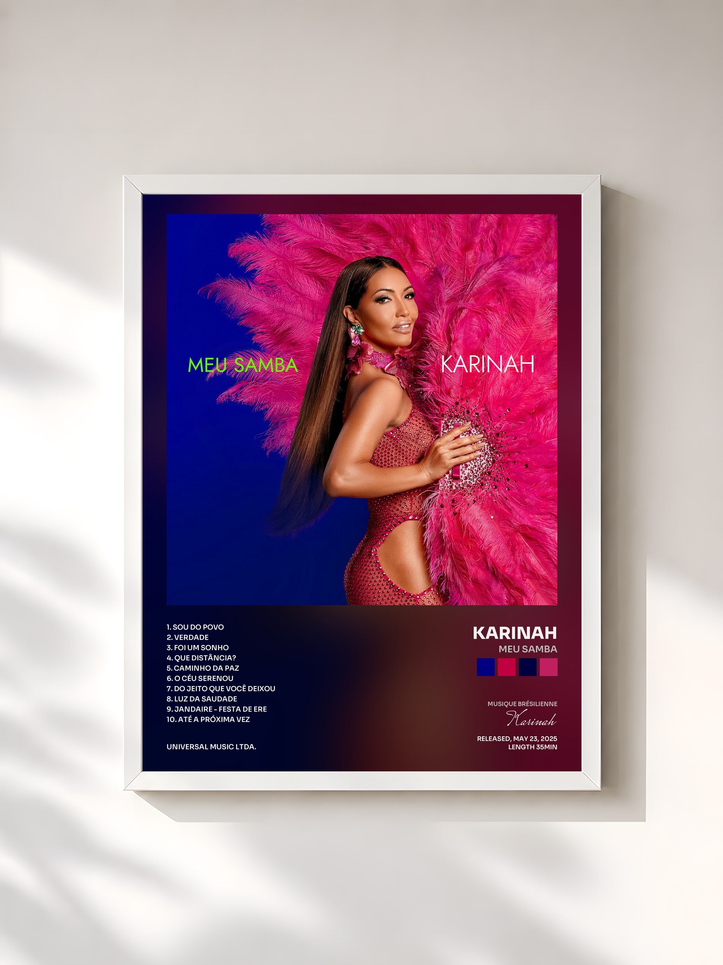 #blanc Tableau de l'album Meu Samba de Karinah, cadre blanc, imprimé et encadré en France