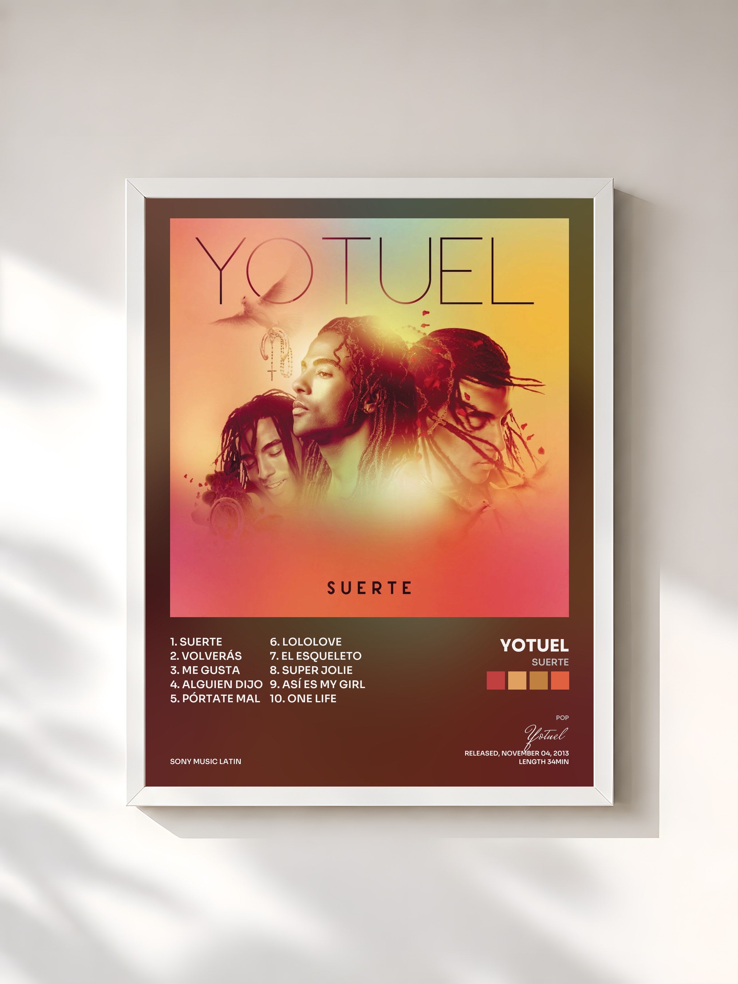 #blanc Tableau de l'album Suerte de Yotuel, cadre blanc, imprimé et encadré en France