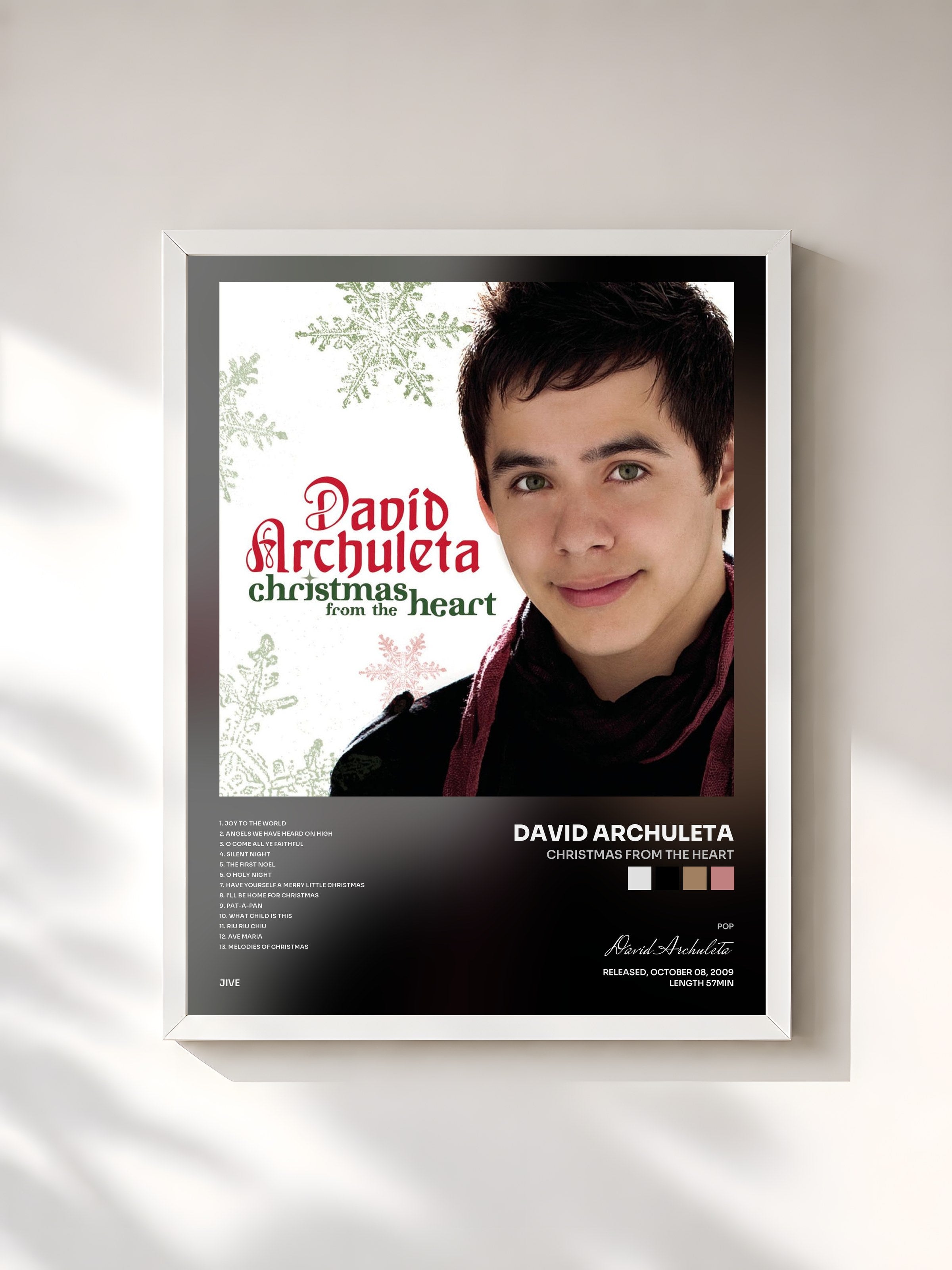 #blanc Tableau de l'album Christmas From The Heart de David Archuleta, cadre blanc, imprimé et encadré en France