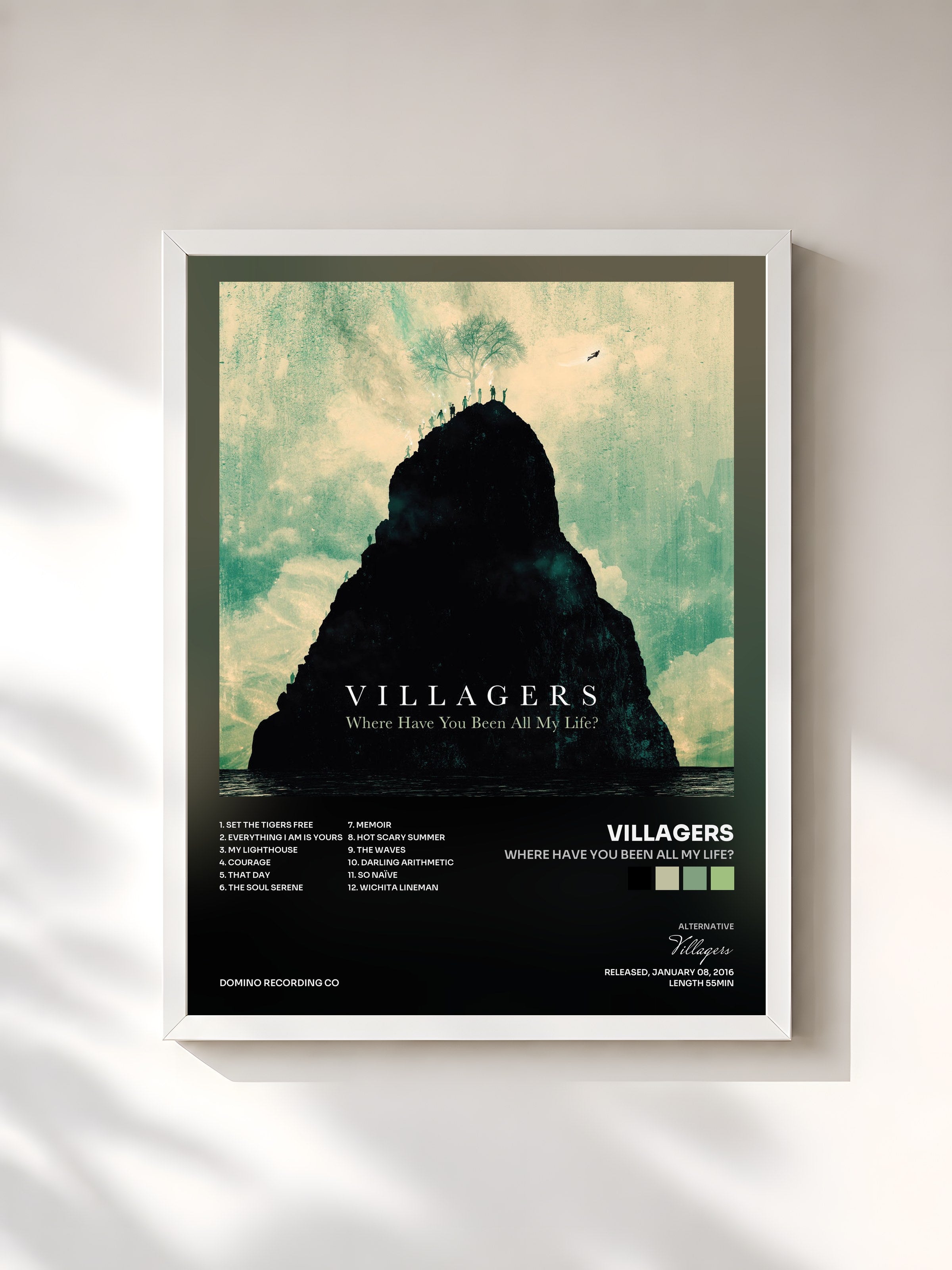 #blanc Tableau de l'album Where Have You Been All My Life? de Villagers, cadre blanc, imprimé et encadré en France
