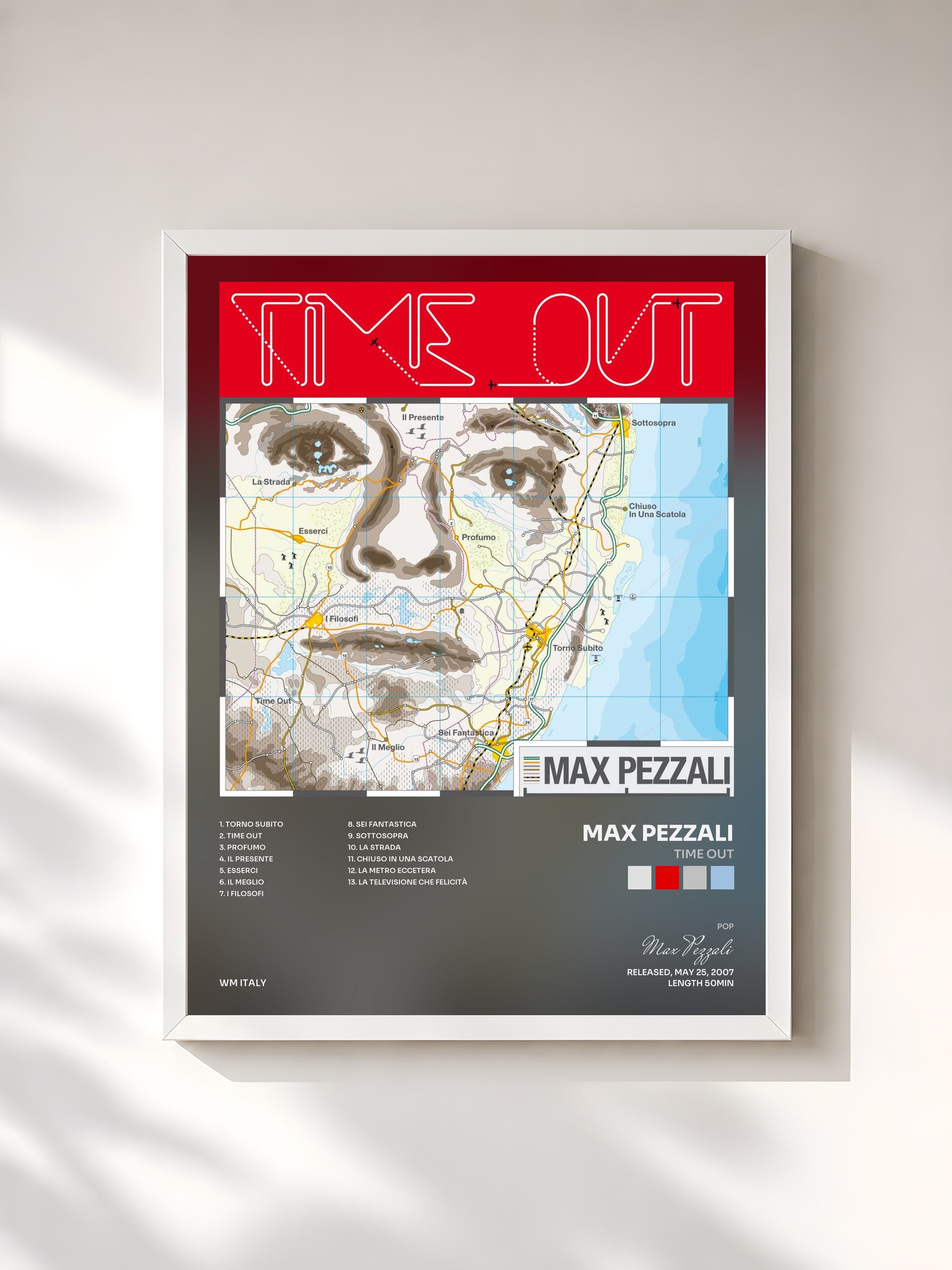 #blanc Tableau de l'album Time out de Max Pezzali, cadre blanc, imprimé et encadré en France