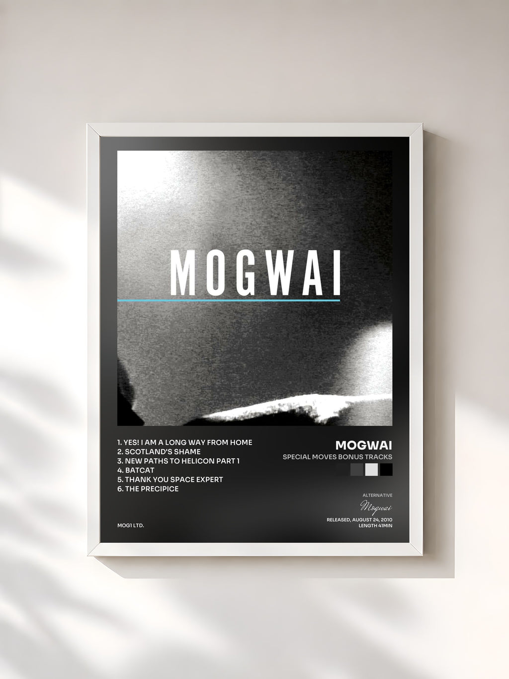 #blanc Tableau de l'album Special Moves Bonus Tracks de Mogwai, cadre blanc, imprimé et encadré en France