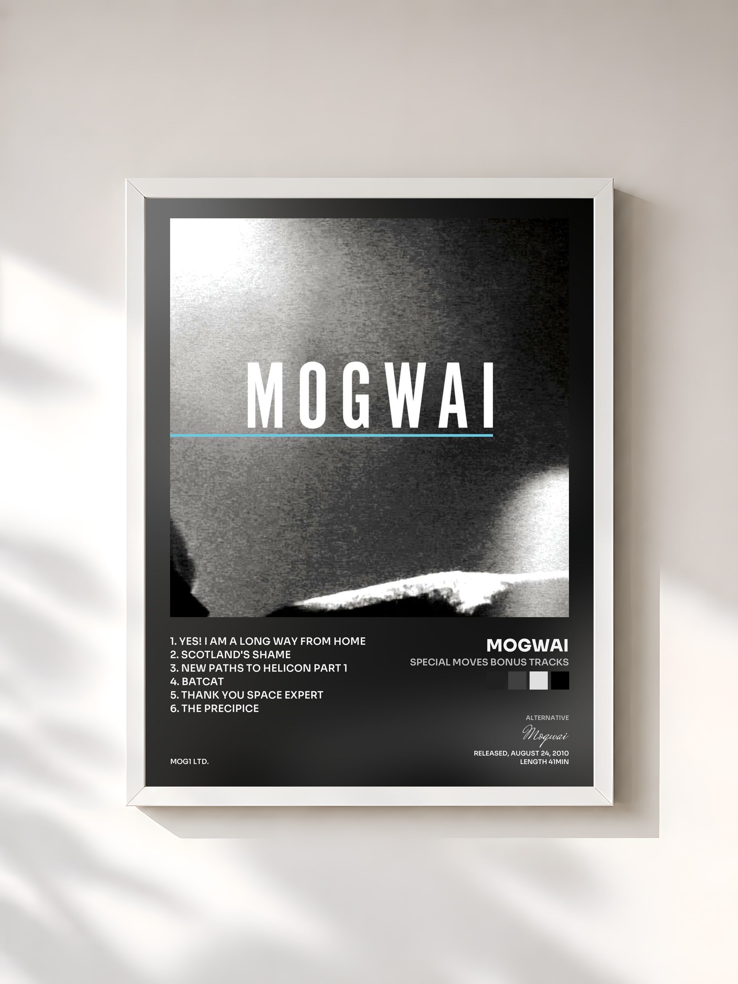 #blanc Tableau de l'album Special Moves Bonus Tracks de Mogwai, cadre blanc, imprimé et encadré en France