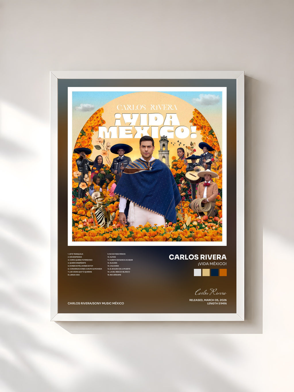 #blanc Tableau de l'album ¡VIDA MÉXICO! de Carlos Rivera, cadre blanc, imprimé et encadré en France