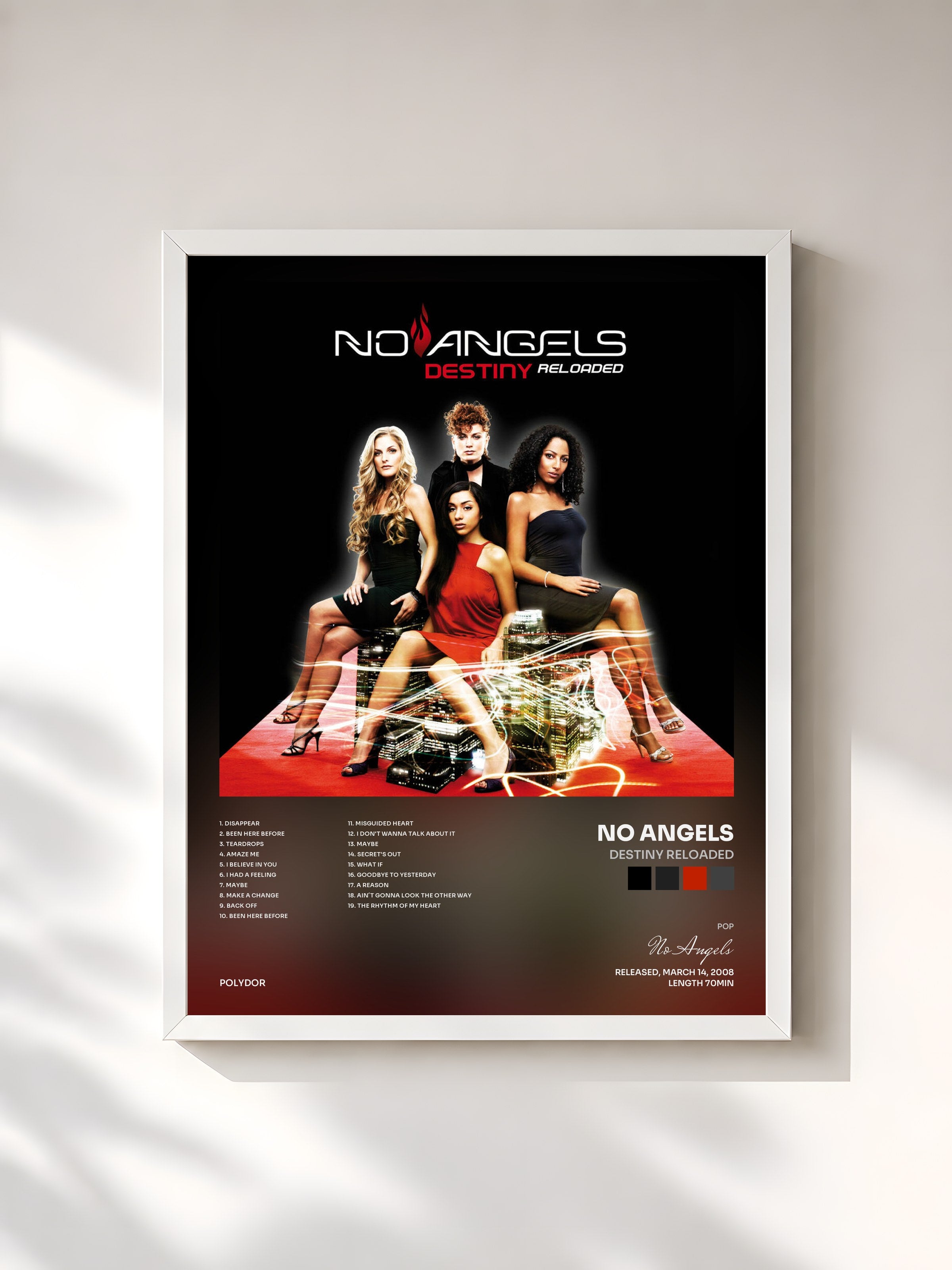 #blanc Tableau de l'album Destiny Reloaded de No Angels, cadre blanc, imprimé et encadré en France