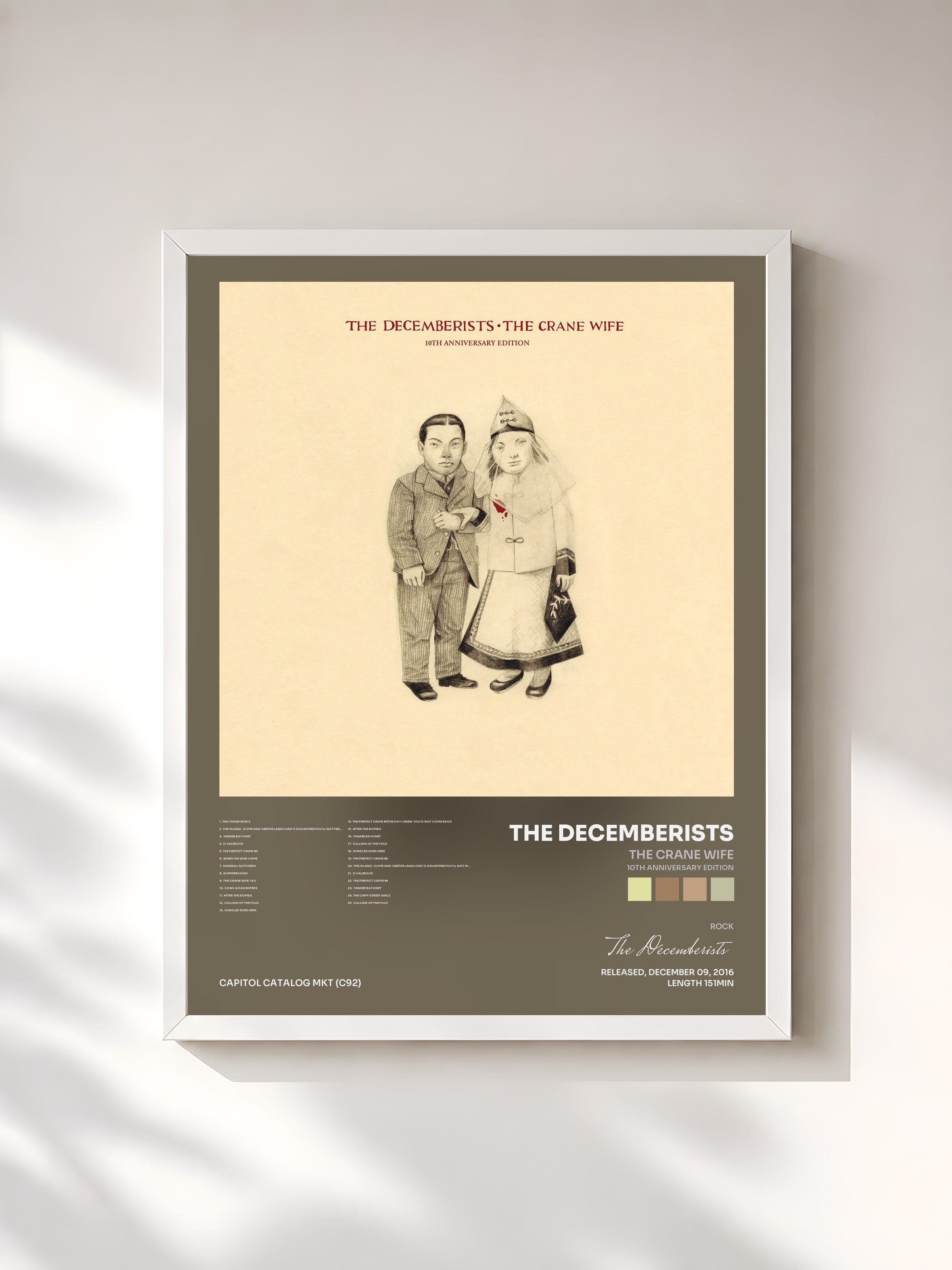 #blanc Tableau de l'album The Crane Wife (10th Anniversary Edition) de The Decemberists, cadre blanc, imprimé et encadré en France