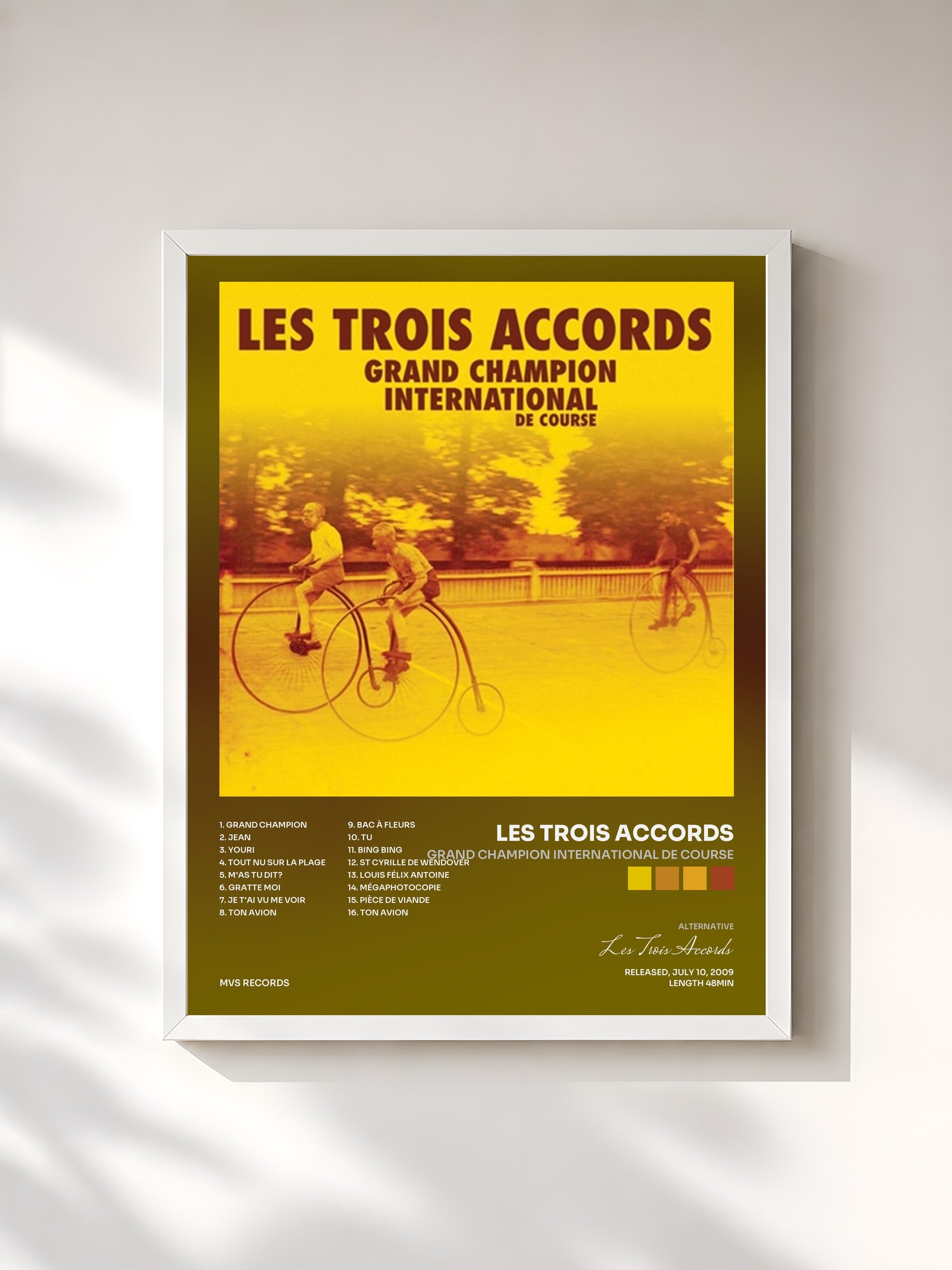 #blanc Tableau de l'album Grand champion international de course de Les Trois Accords, cadre blanc, imprimé et encadré en France