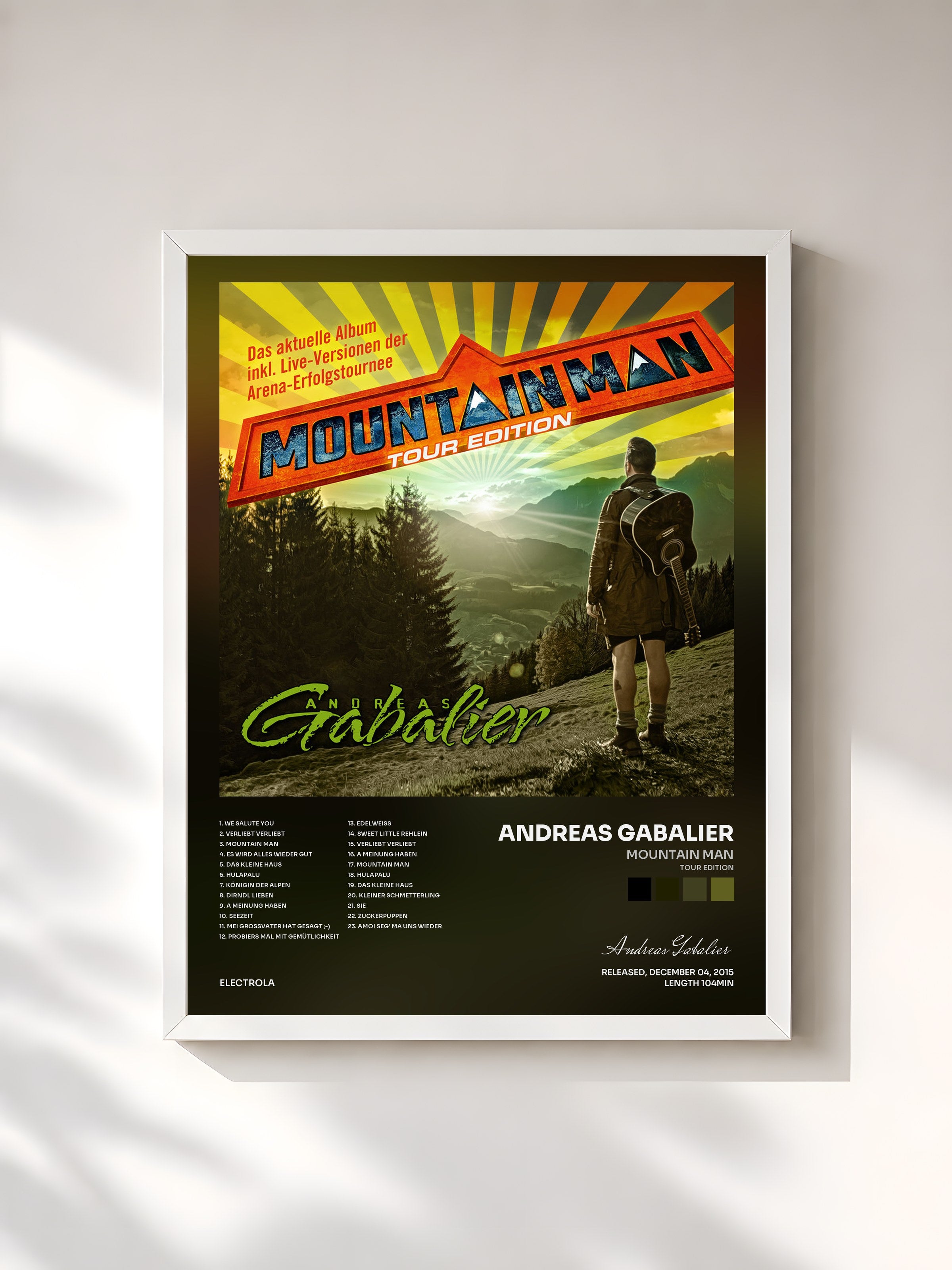 #blanc Tableau de l'album Mountain Man (Tour Edition) de Andreas Gabalier, cadre blanc, imprimé et encadré en France