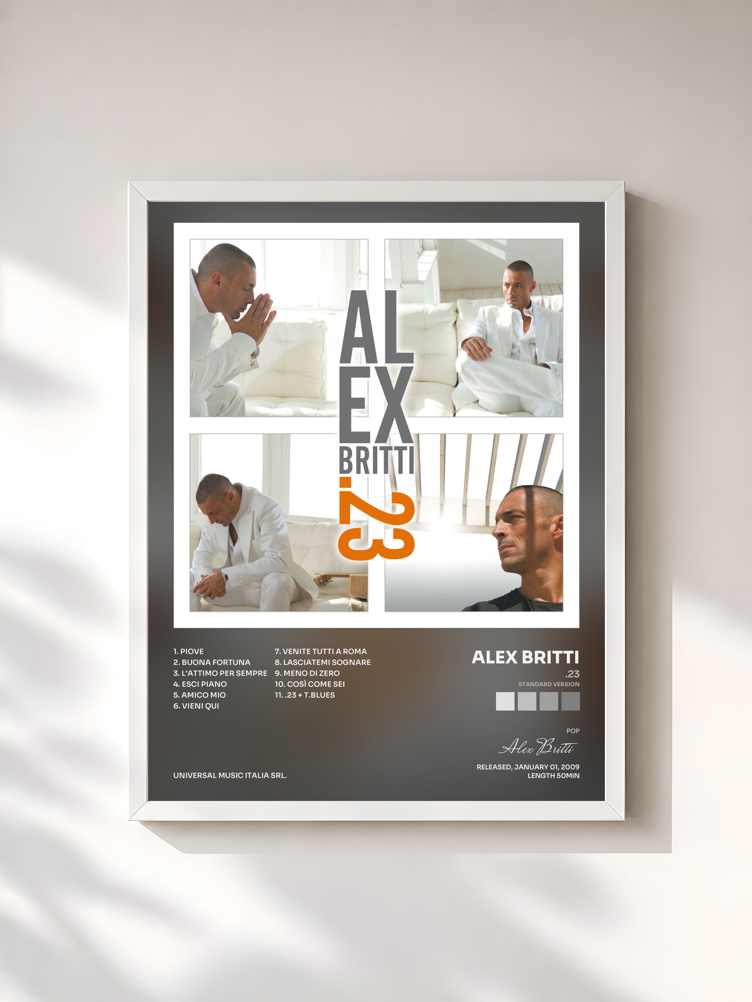 #blanc Tableau de l'album .23 (Standard Version) de Alex Britti, cadre blanc, imprimé et encadré en France