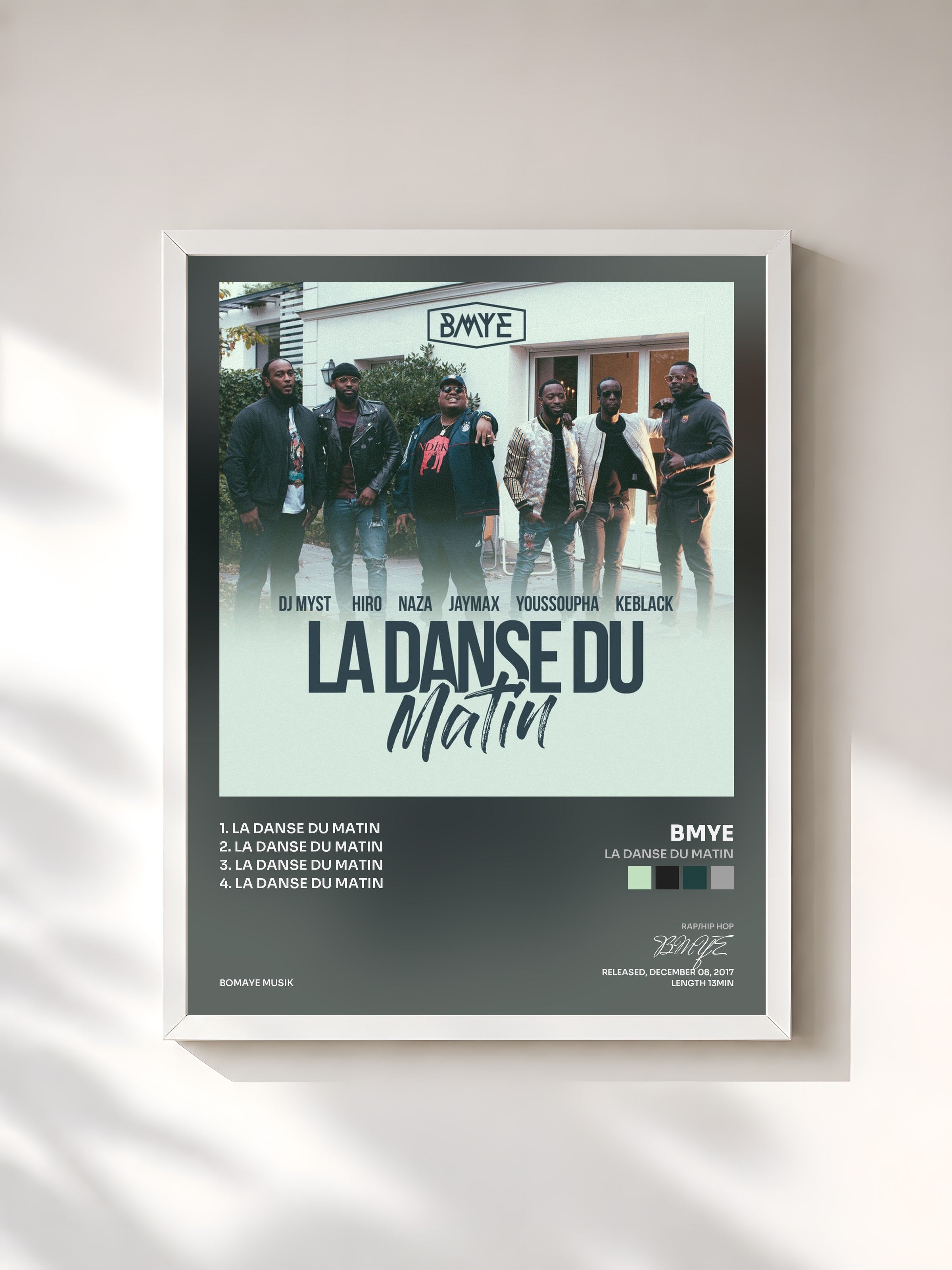 #blanc Tableau de l'album La danse du matin de BMYE, cadre blanc, imprimé et encadré en France