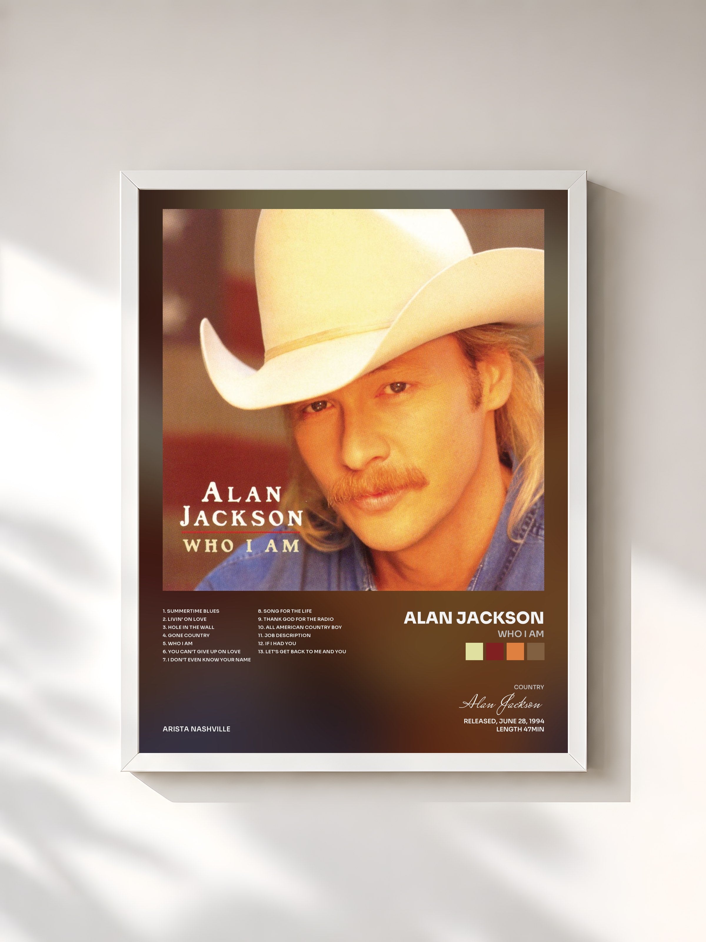 #blanc Tableau de l'album Who I Am de Alan Jackson, cadre blanc, imprimé et encadré en France