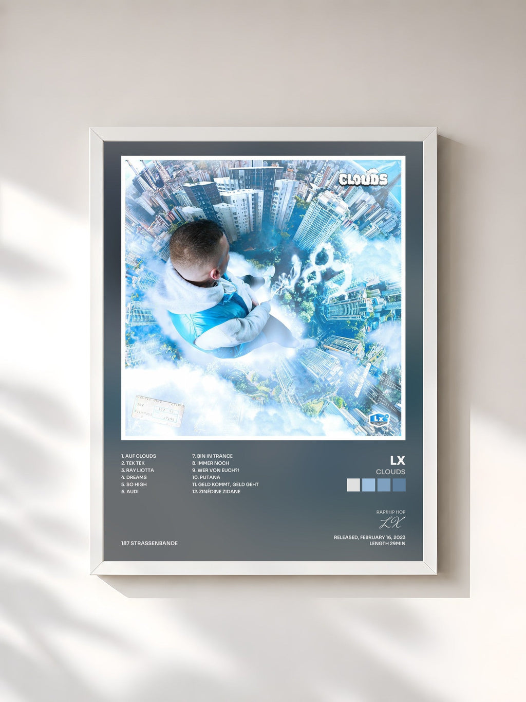 #blanc CLOUDS by LX as a framed art print, white frame, printed and framed in France