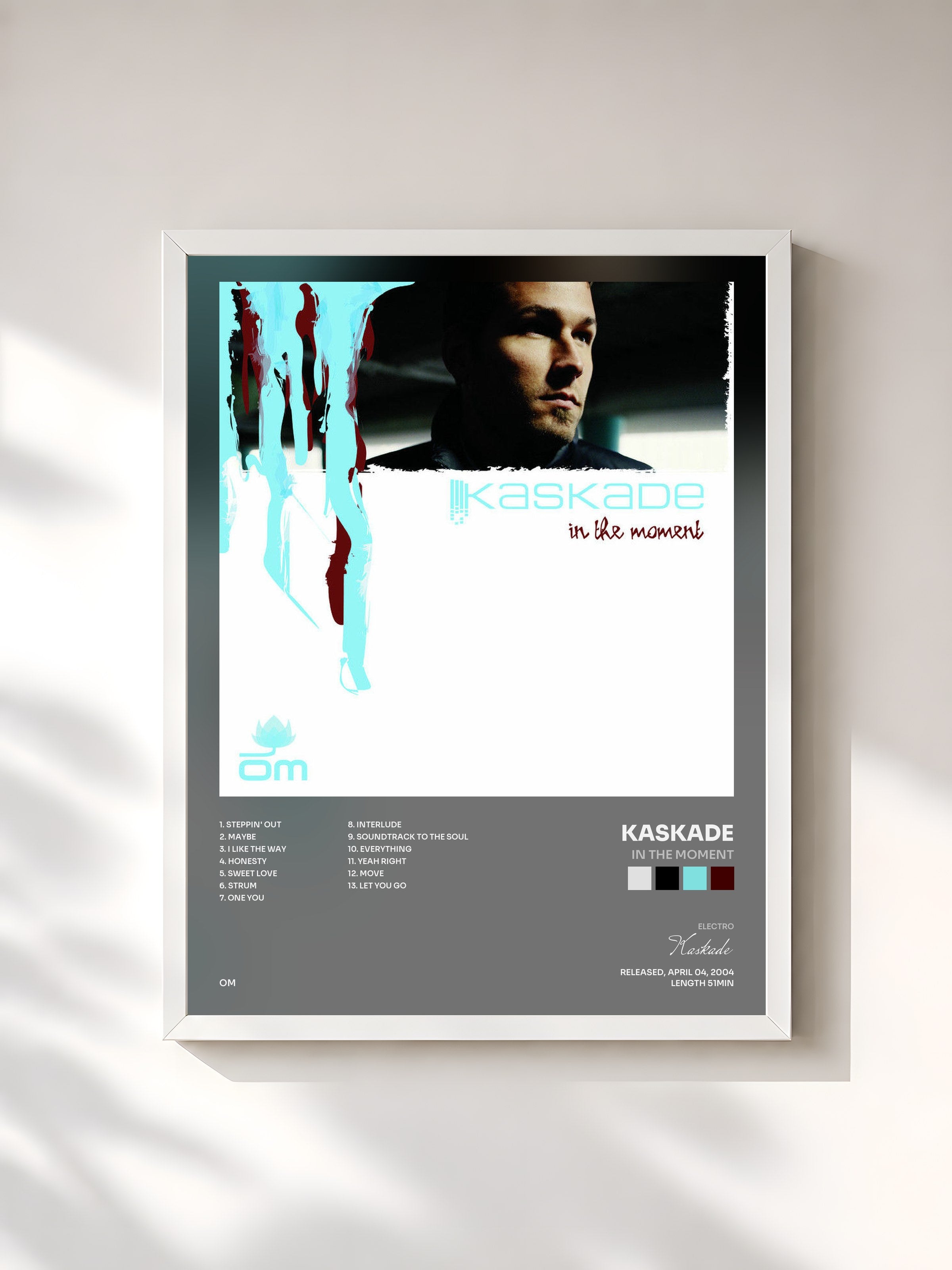#blanc Tableau de l'album In The Moment de Kaskade, cadre blanc, imprimé et encadré en France