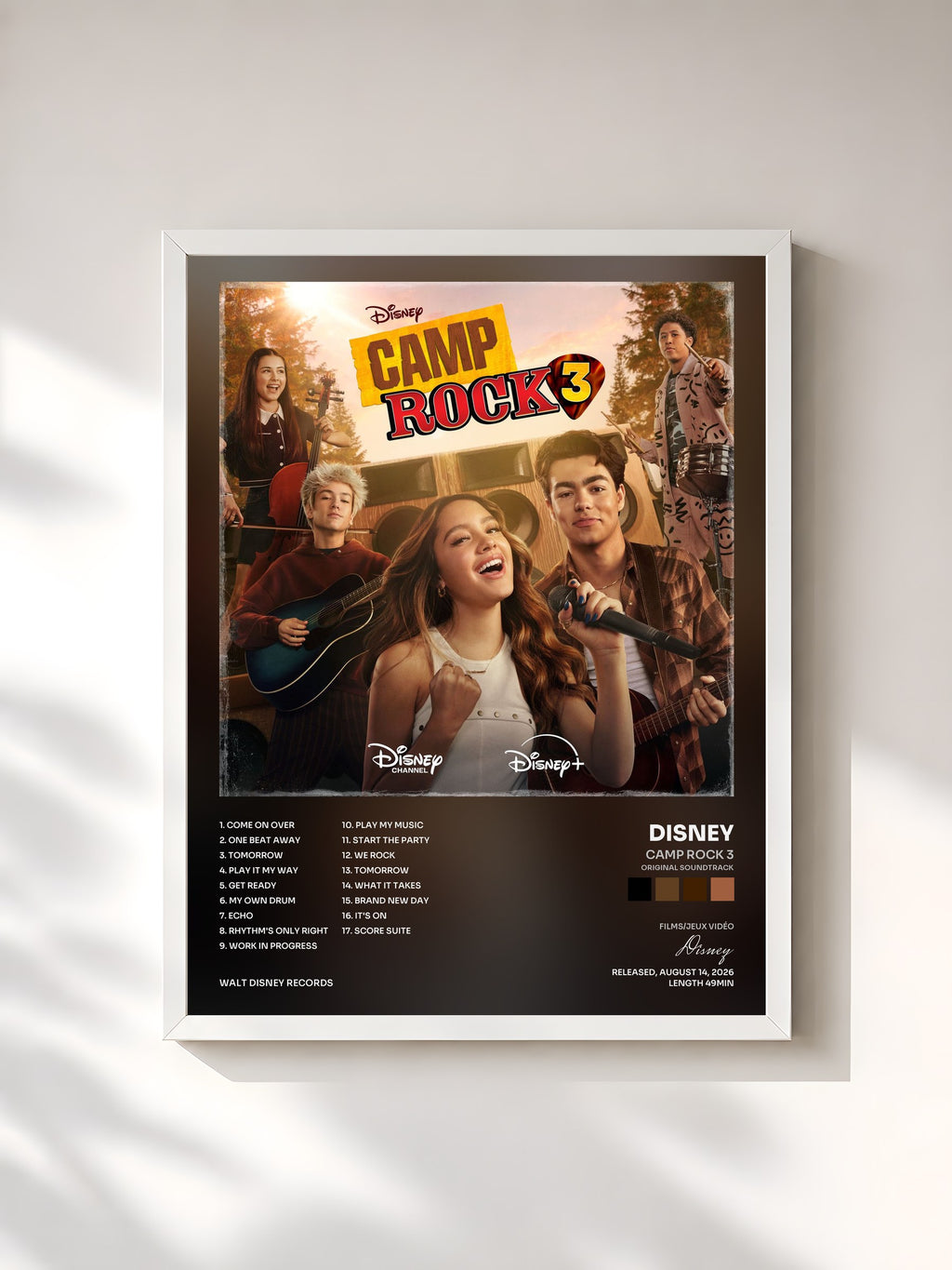#blanc Tableau de l'album Camp Rock 3 (Original Soundtrack) de Disney, cadre blanc, imprimé et encadré en France