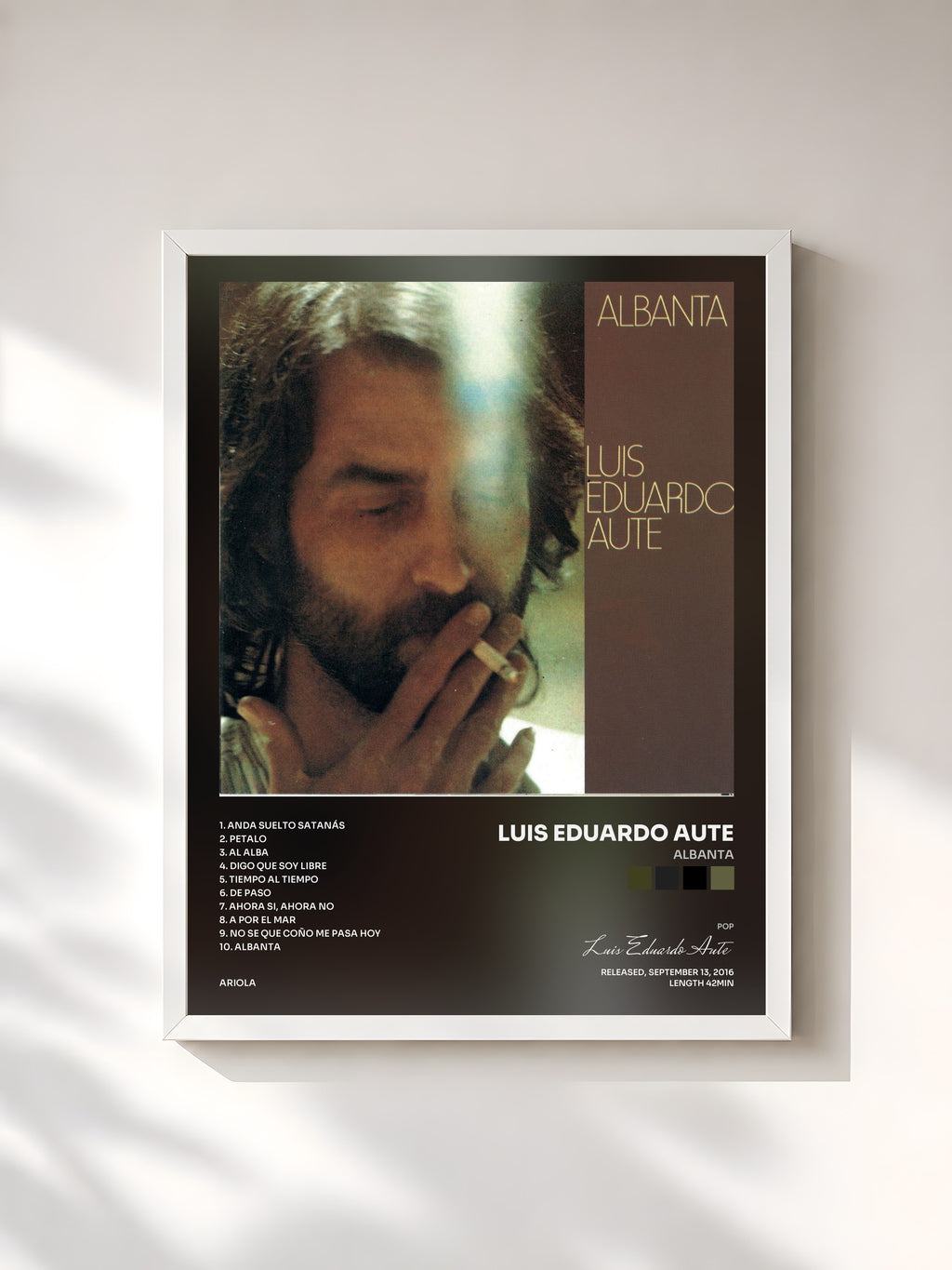 #blanc Tableau de l'album Albanta de Luis Eduardo Aute, cadre blanc, imprimé et encadré en France