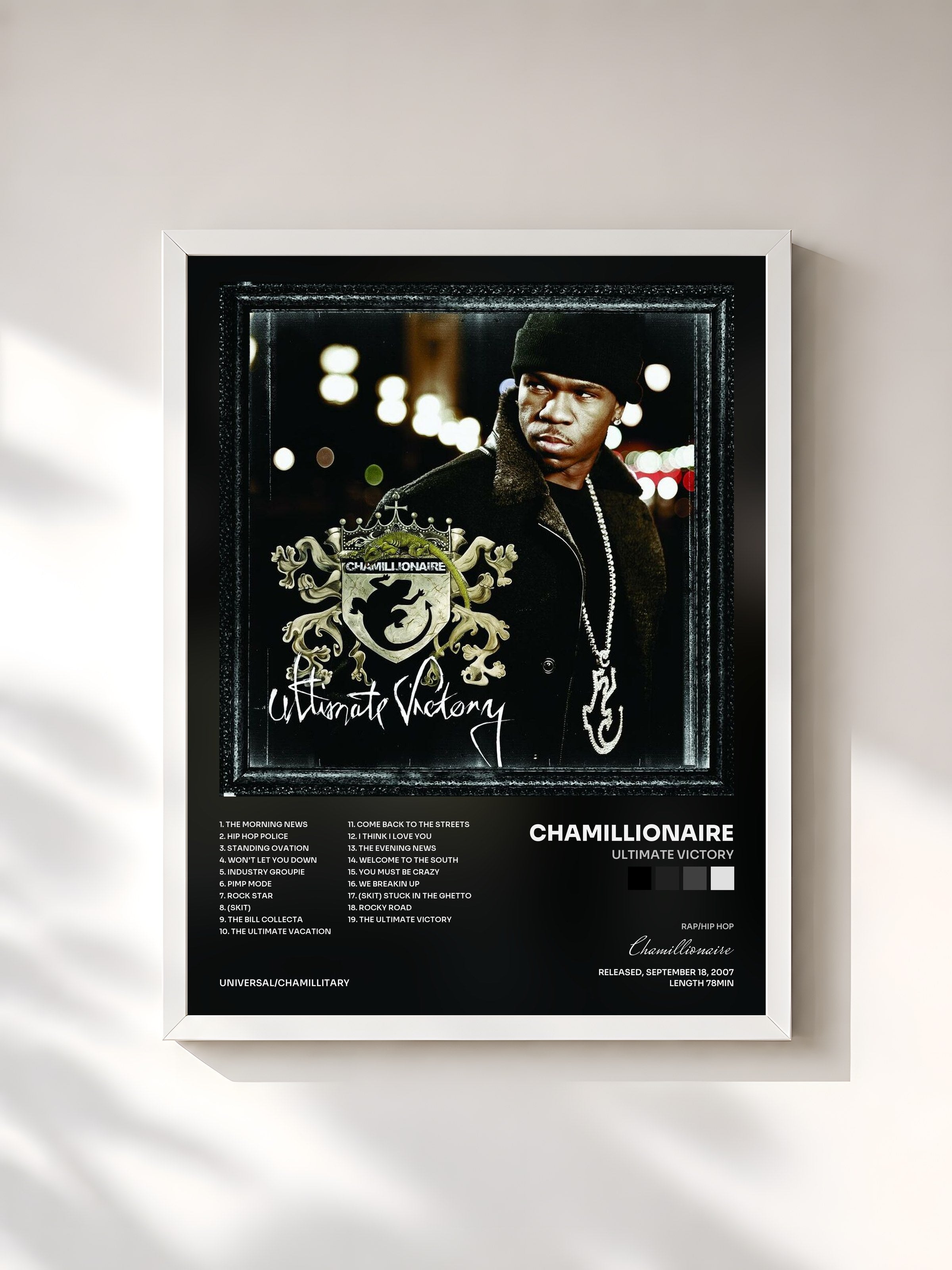 #blanc Tableau de l'album Ultimate Victory de Chamillionaire, cadre blanc, imprimé et encadré en France