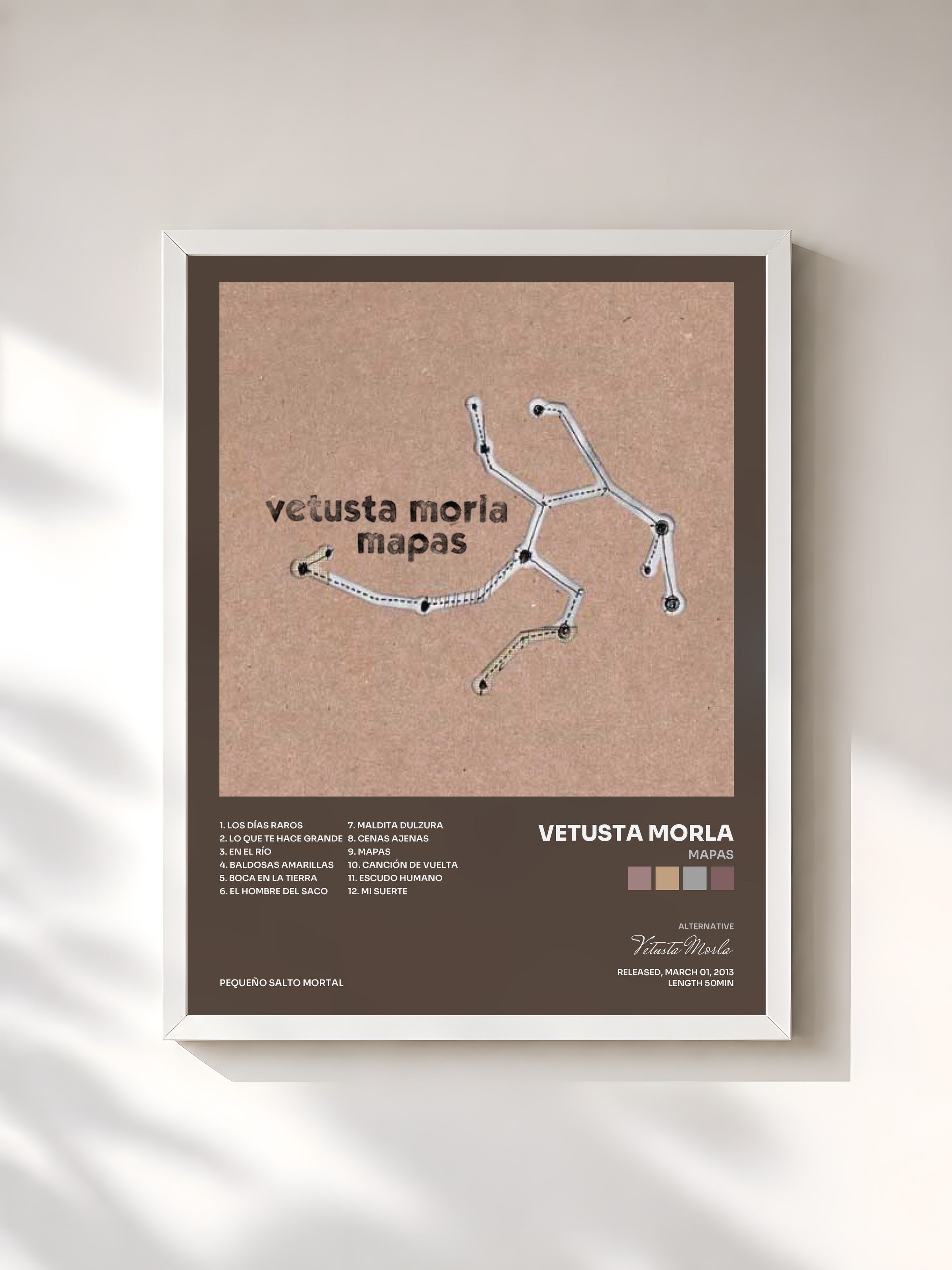 #blanc Tableau de l'album Mapas de Vetusta Morla, cadre blanc, imprimé et encadré en France