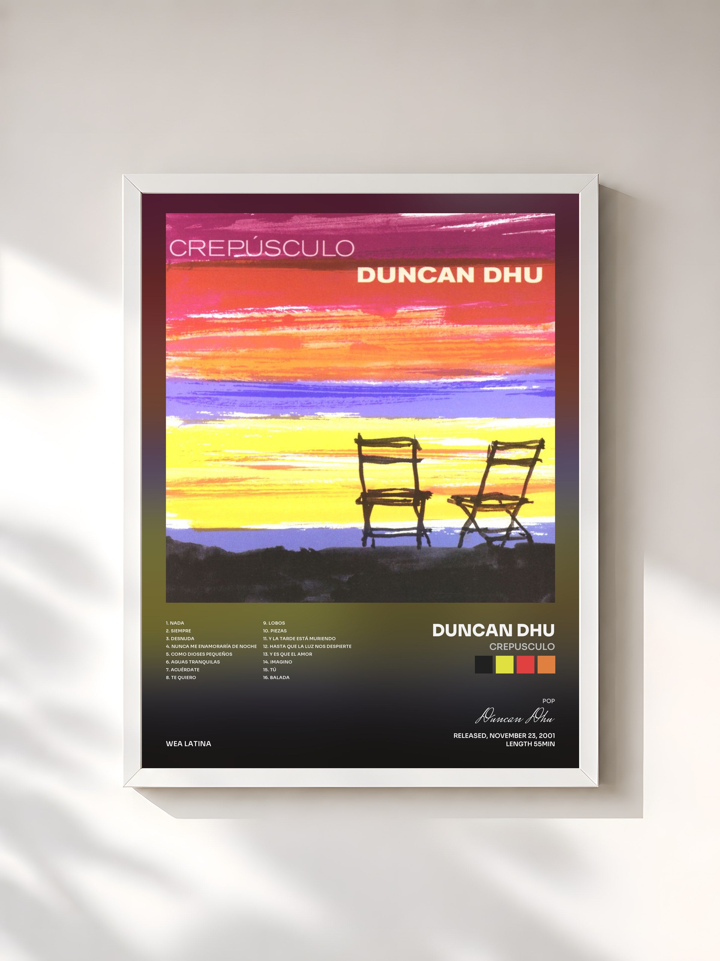 #blanc Tableau de l'album Crepusculo de Duncan Dhu, cadre blanc, imprimé et encadré en France