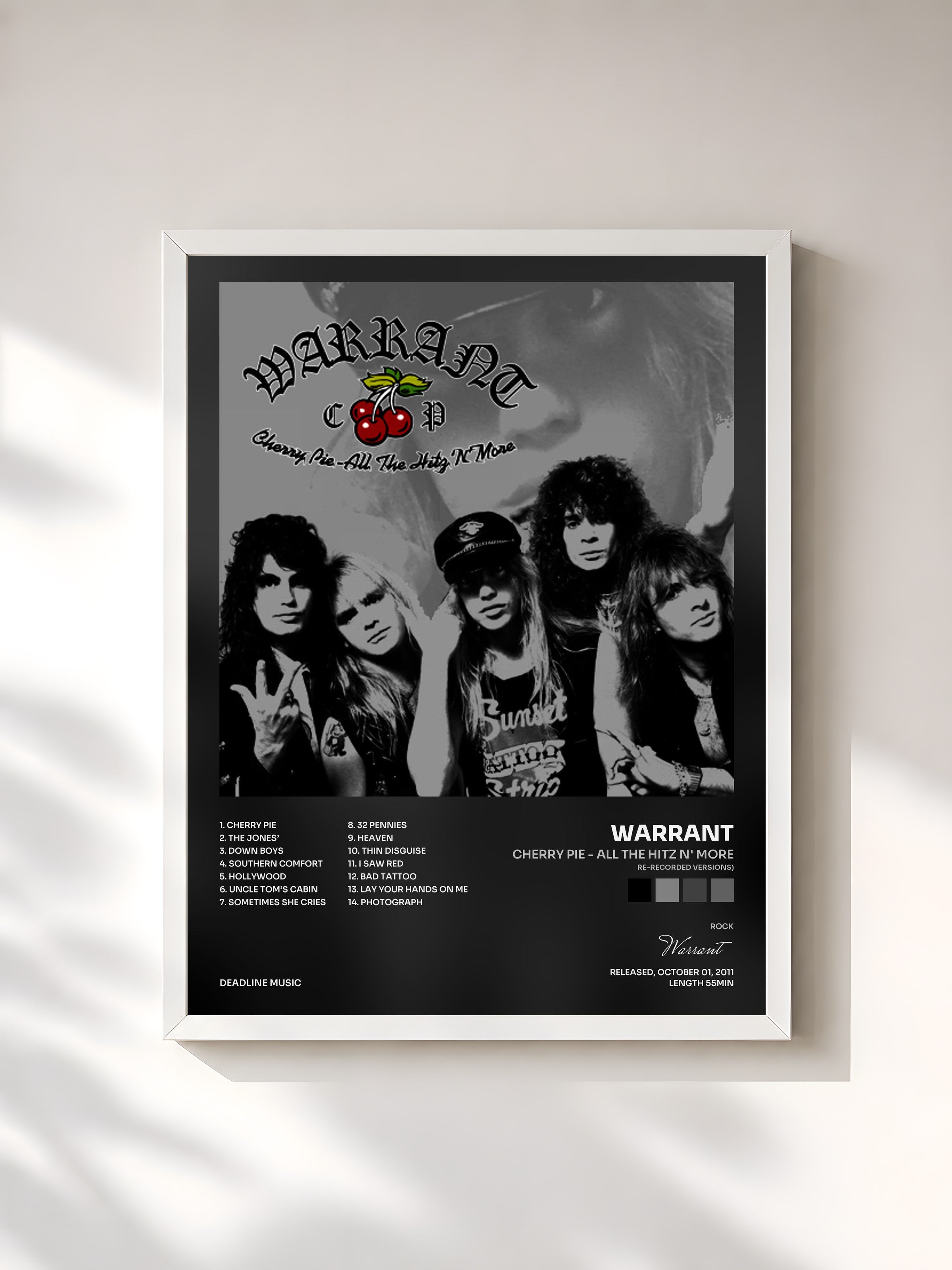 #blanc Tableau de l'album Cherry Pie - All The Hitz N' More (Re-Recorded Versions)) de Warrant, cadre blanc, imprimé et encadré en France