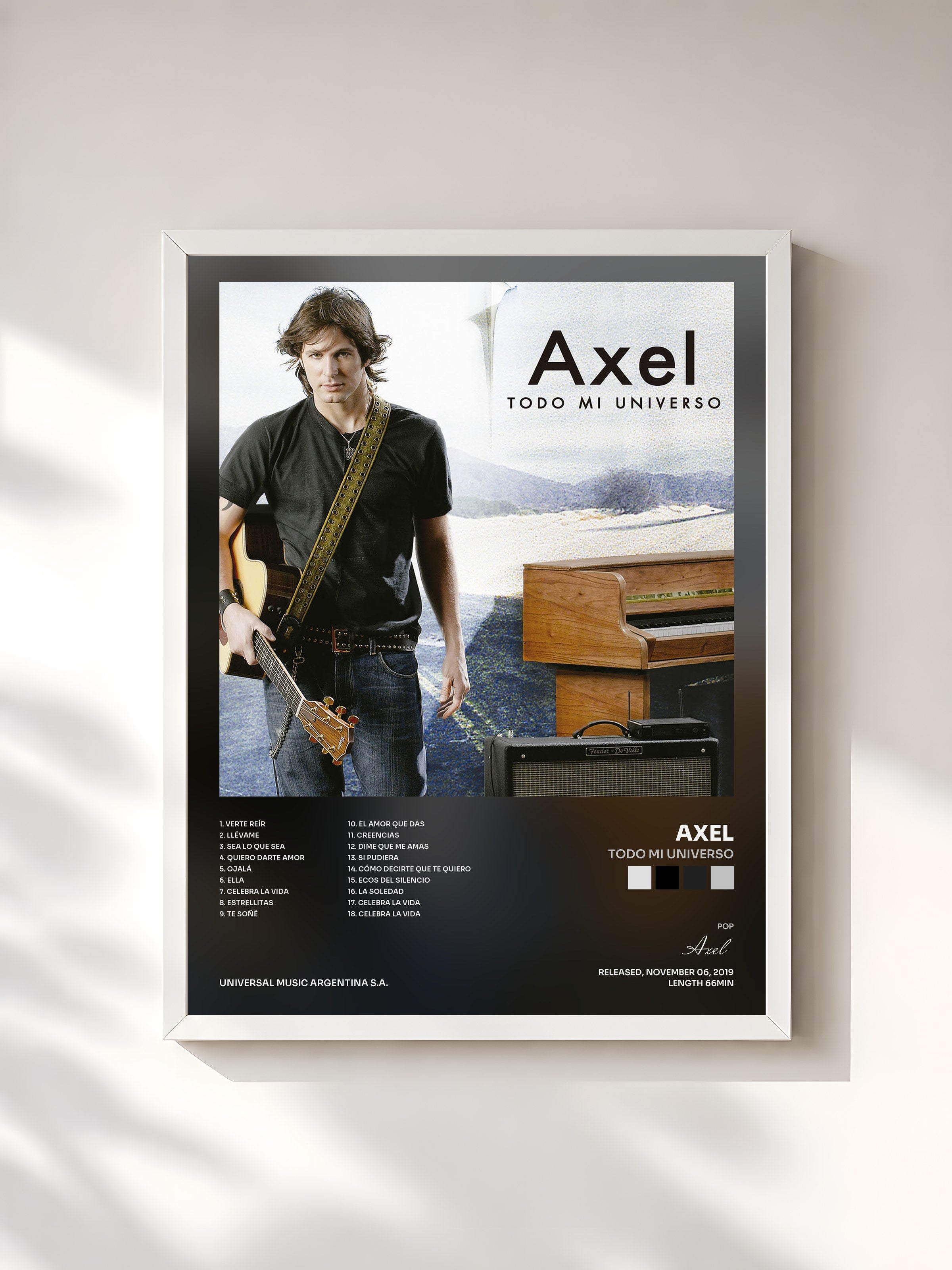 #blanc Tableau de l'album Todo Mi Universo de Axel, cadre blanc, imprimé et encadré en France