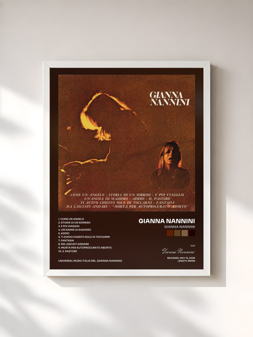 #blanc Tableau de l'album Gianna Nannini de Gianna Nannini, cadre blanc, imprimé et encadré en France