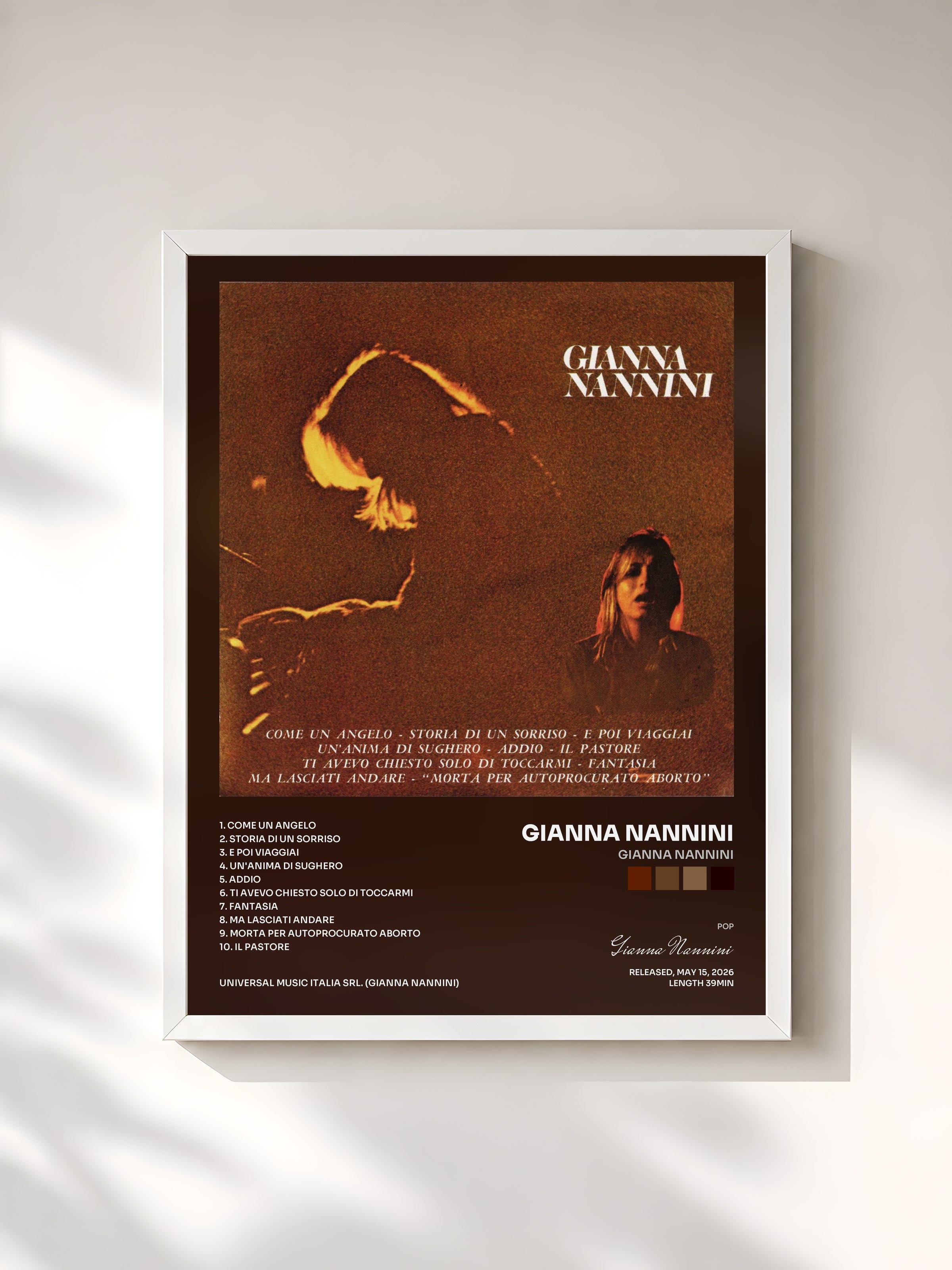 #blanc Tableau de l'album Gianna Nannini de Gianna Nannini, cadre blanc, imprimé et encadré en France