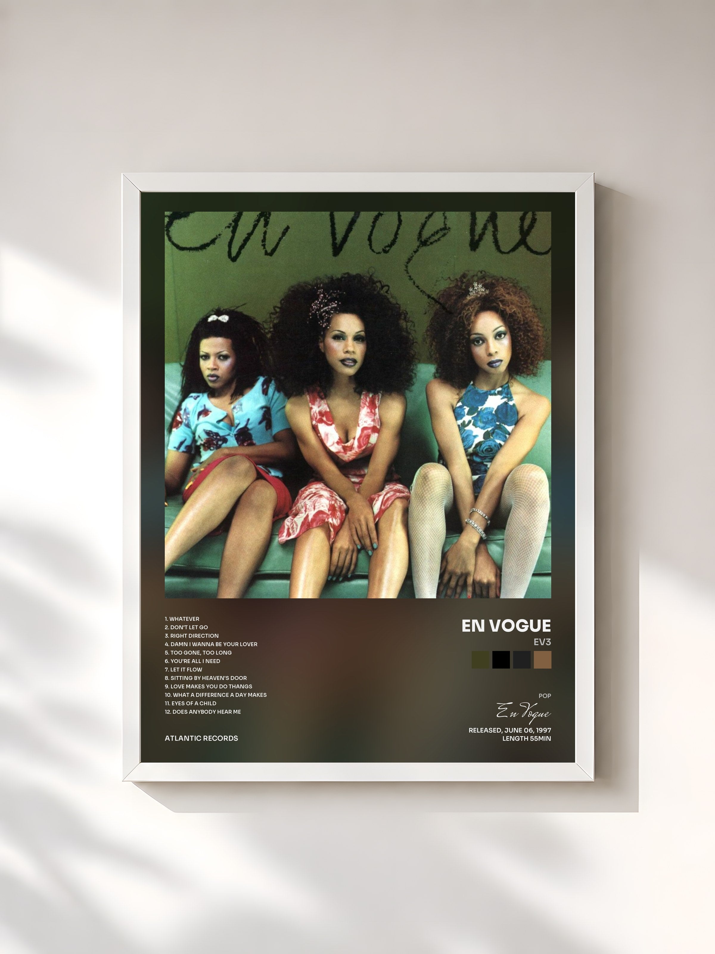 #blanc Tableau de l'album EV3 de En Vogue, cadre blanc, imprimé et encadré en France