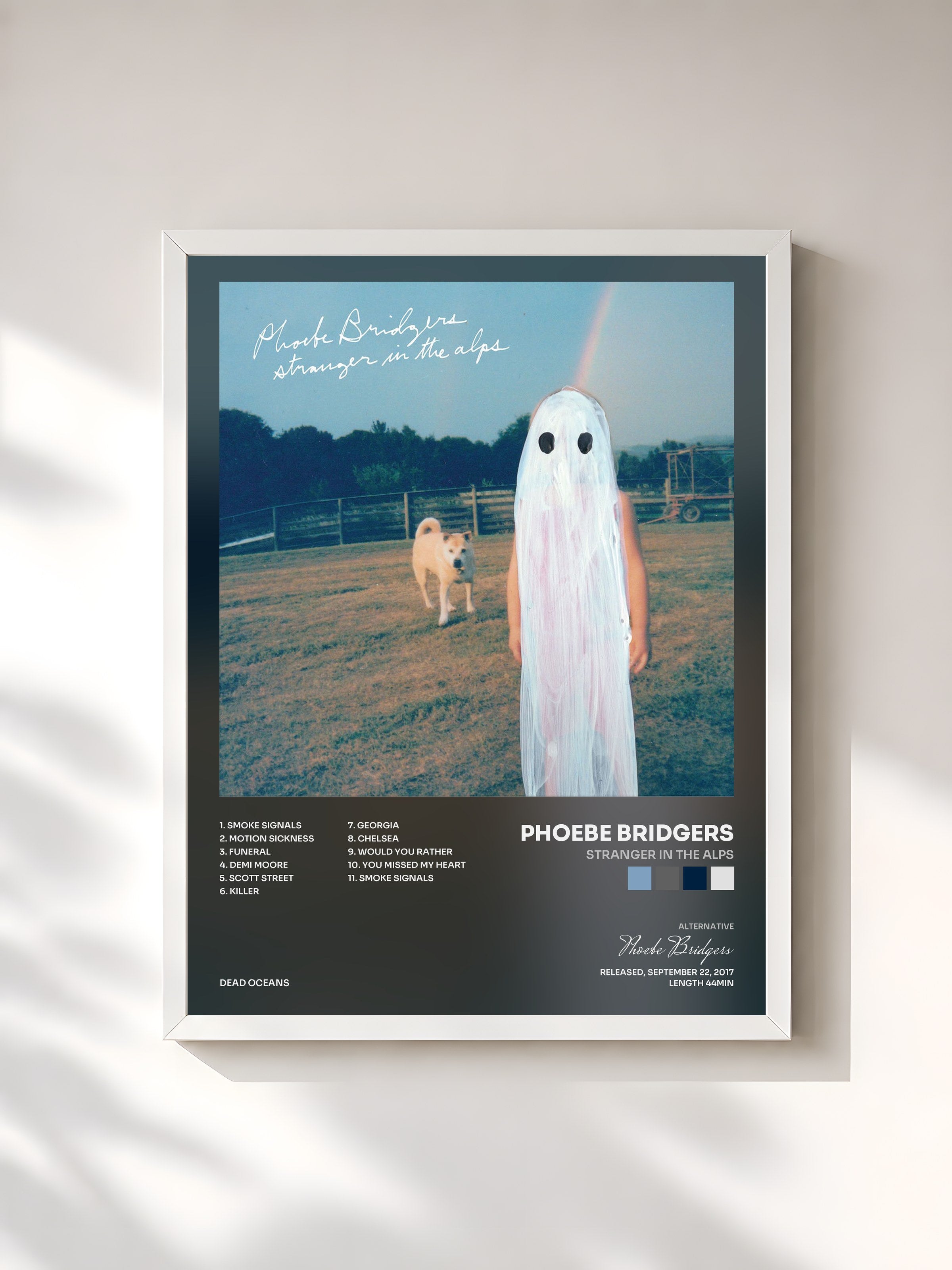 #blanc Tableau de l'album Stranger in the Alps de Phoebe Bridgers, cadre blanc, imprimé et encadré en France